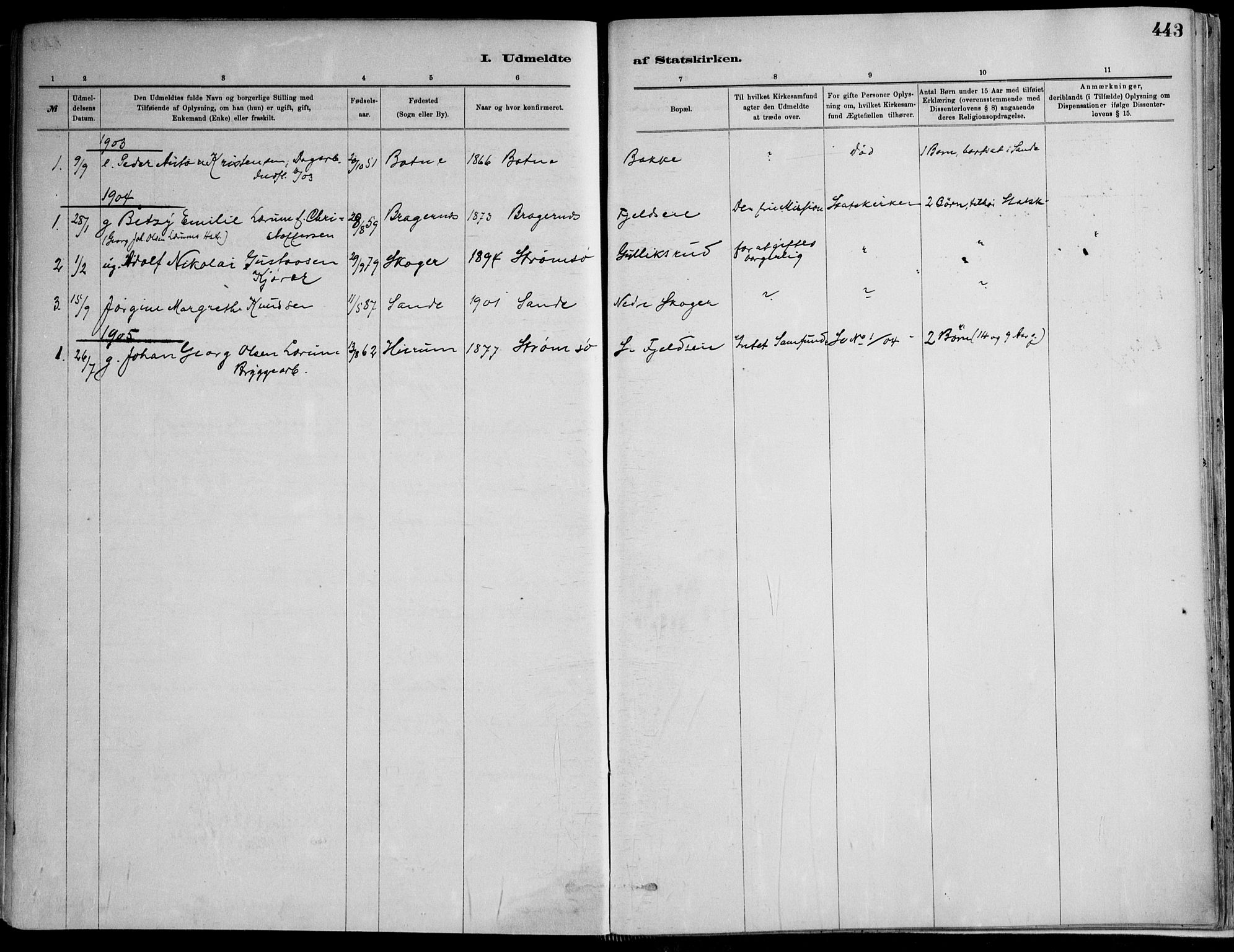 Skoger kirkebøker, AV/SAKO-A-59/F/Fa/L0006: Parish register (official) no. I 6, 1885-1910, p. 443