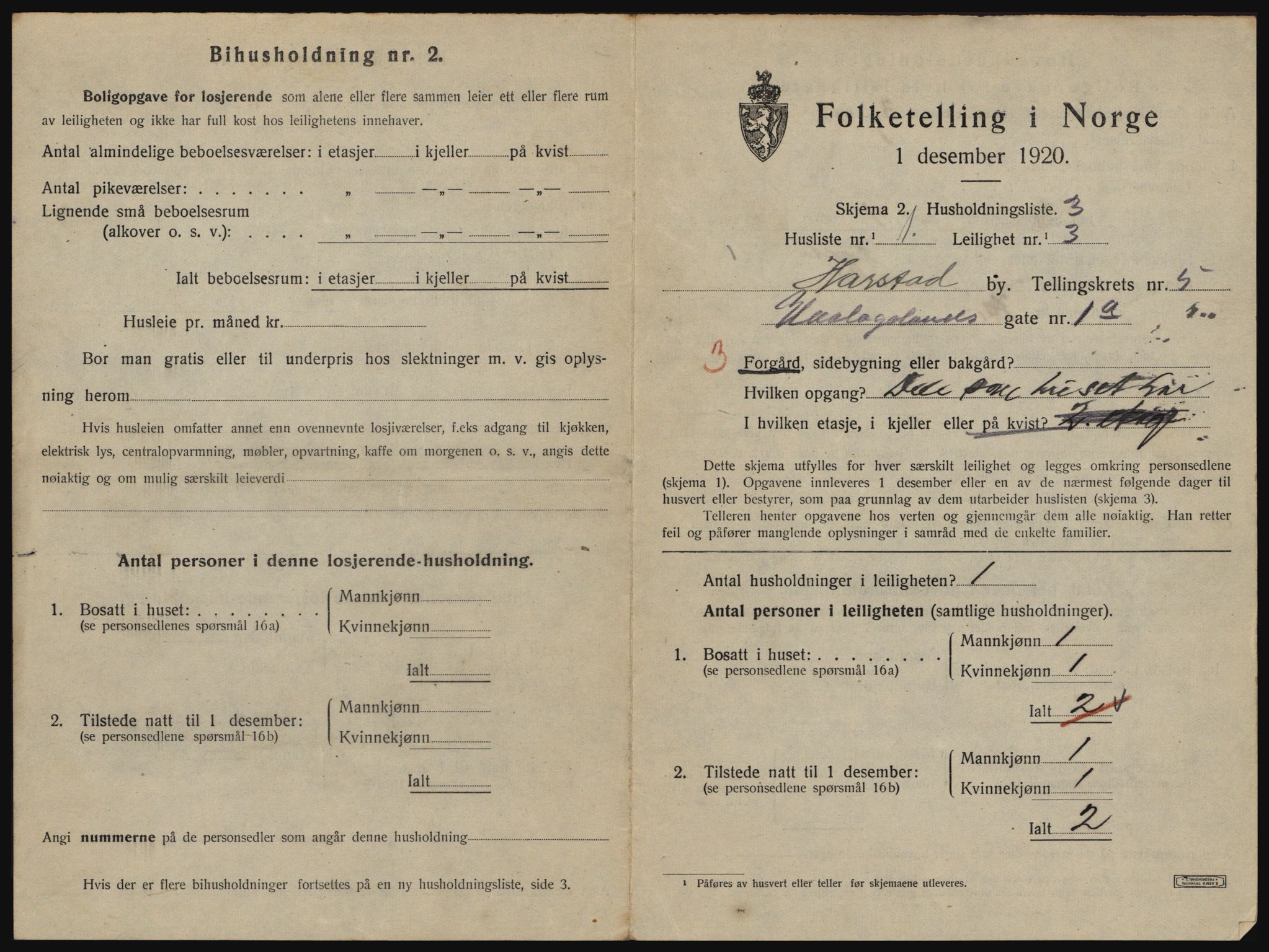 SATØ, 1920 census for Harstad, 1920, p. 1627