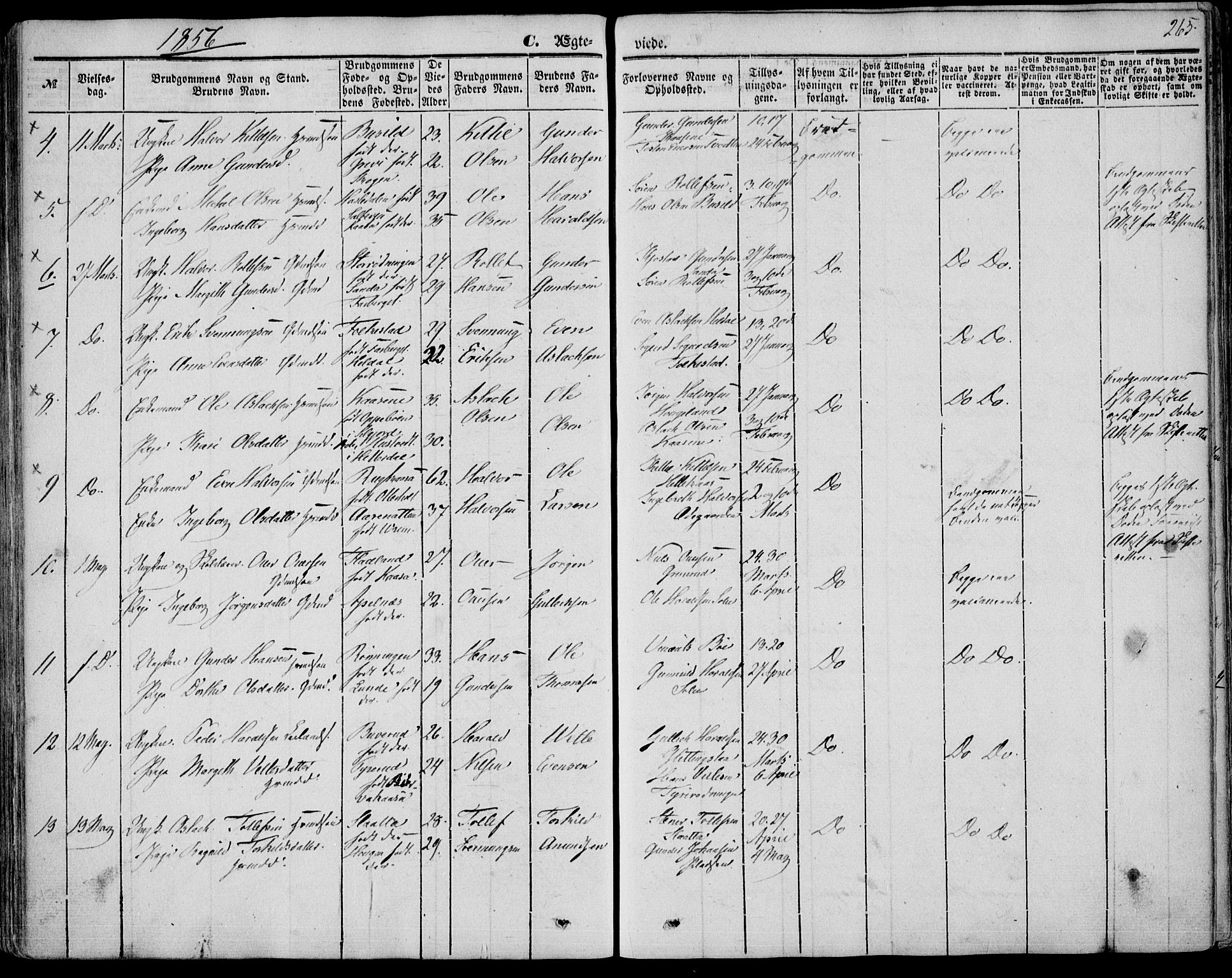 Bø kirkebøker, SAKO/A-257/F/Fa/L0008: Parish register (official) no. 8, 1849-1861, p. 265