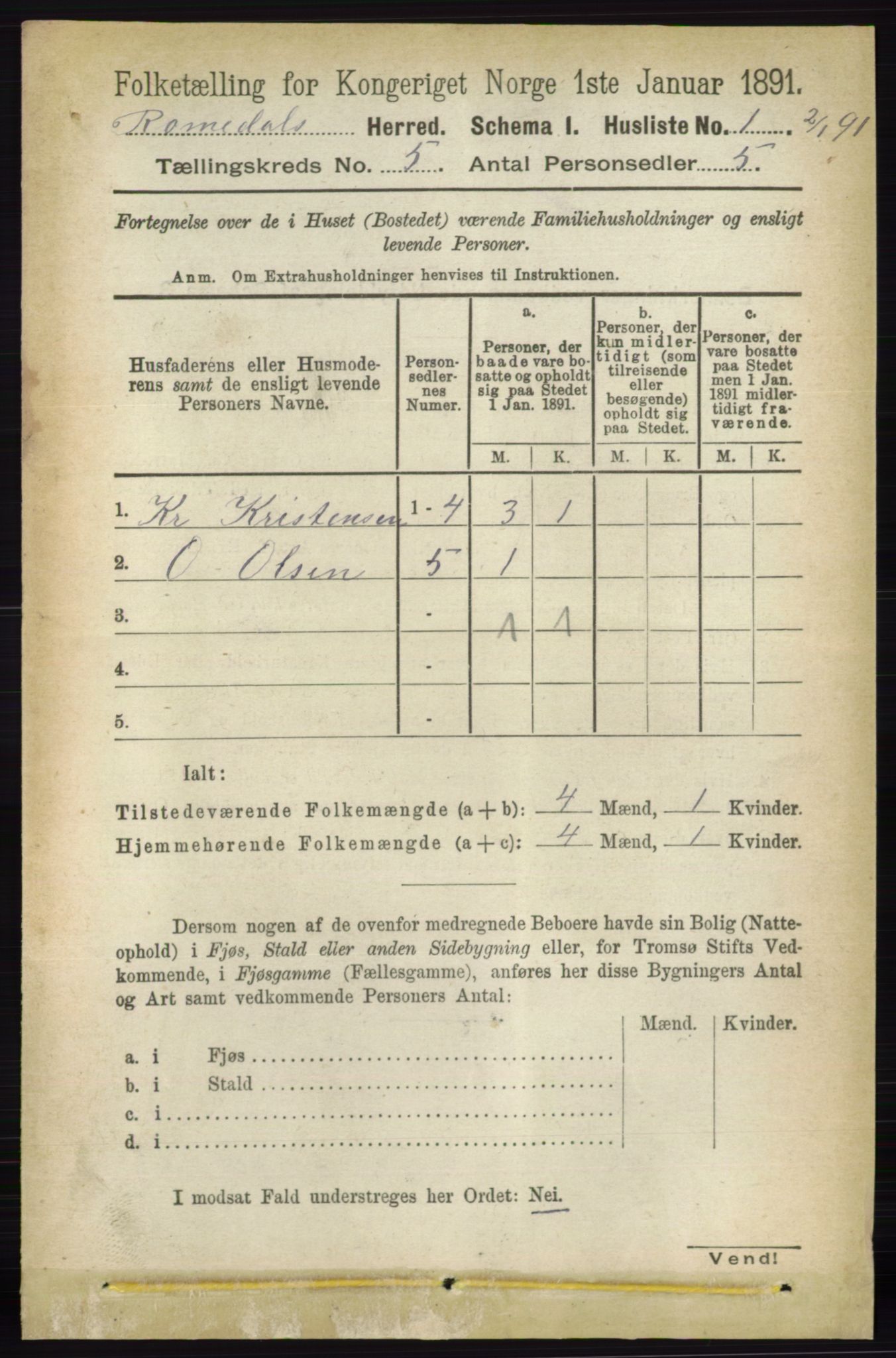 RA, 1891 census for 0416 Romedal, 1891, p. 2389