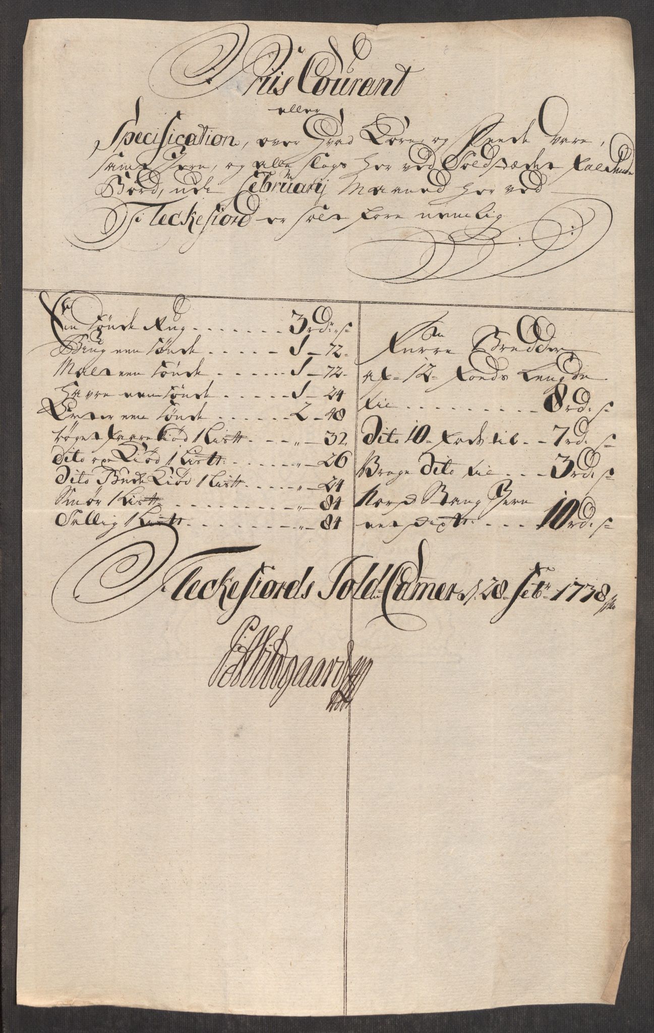 Rentekammeret inntil 1814, Realistisk ordnet avdeling, AV/RA-EA-4070/Oe/L0001: [Ø1]: Priskuranter, 1712-1739, p. 868