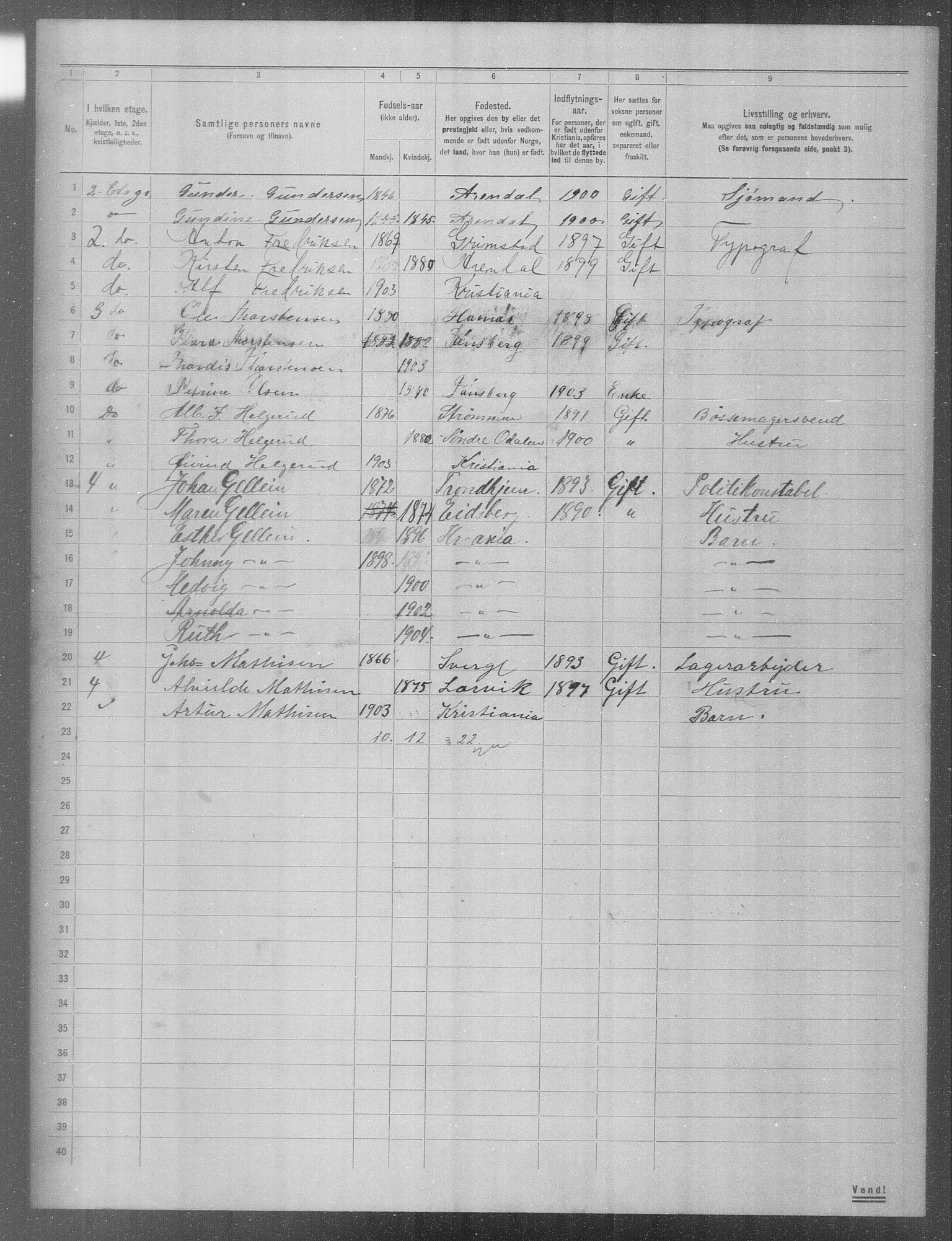 OBA, Municipal Census 1904 for Kristiania, 1904, p. 3098