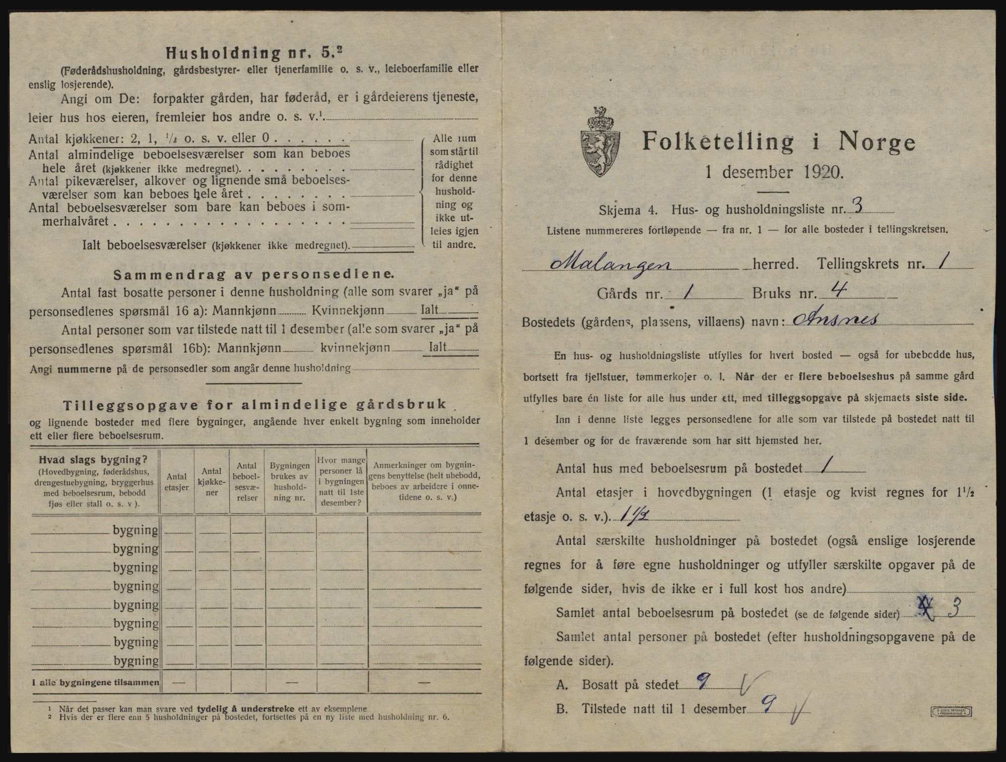 SATØ, 1920 census for Malangen, 1920, p. 50