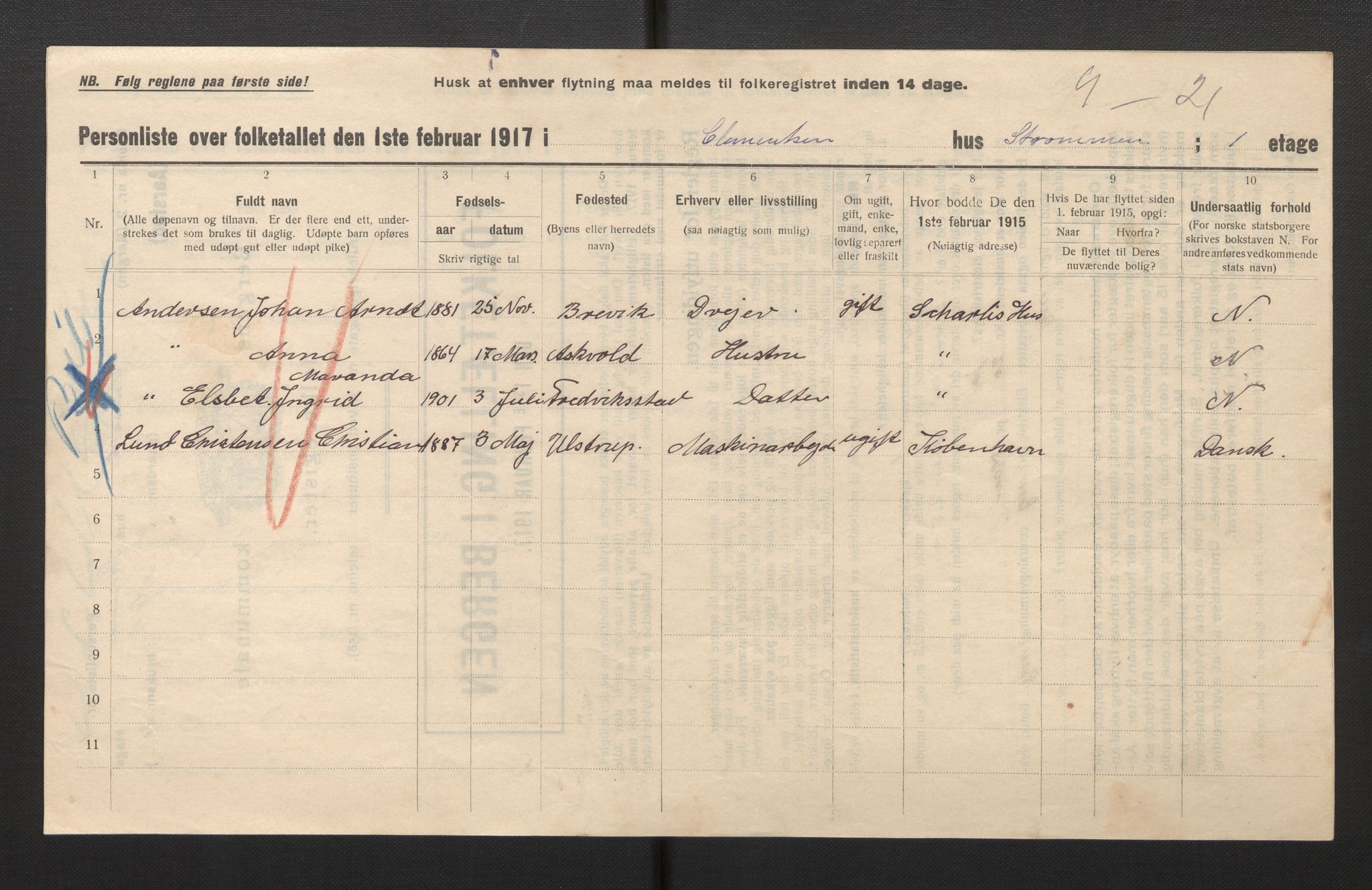 SAB, Municipal Census 1917 for Bergen, 1917, p. 50346