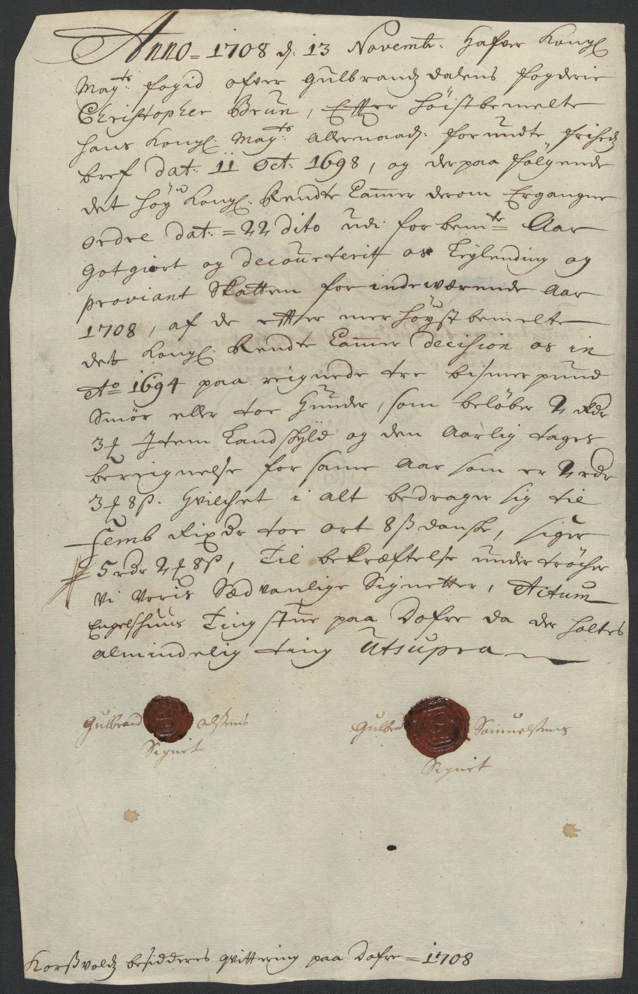 Rentekammeret inntil 1814, Reviderte regnskaper, Fogderegnskap, AV/RA-EA-4092/R17/L1179: Fogderegnskap Gudbrandsdal, 1708-1710, p. 47