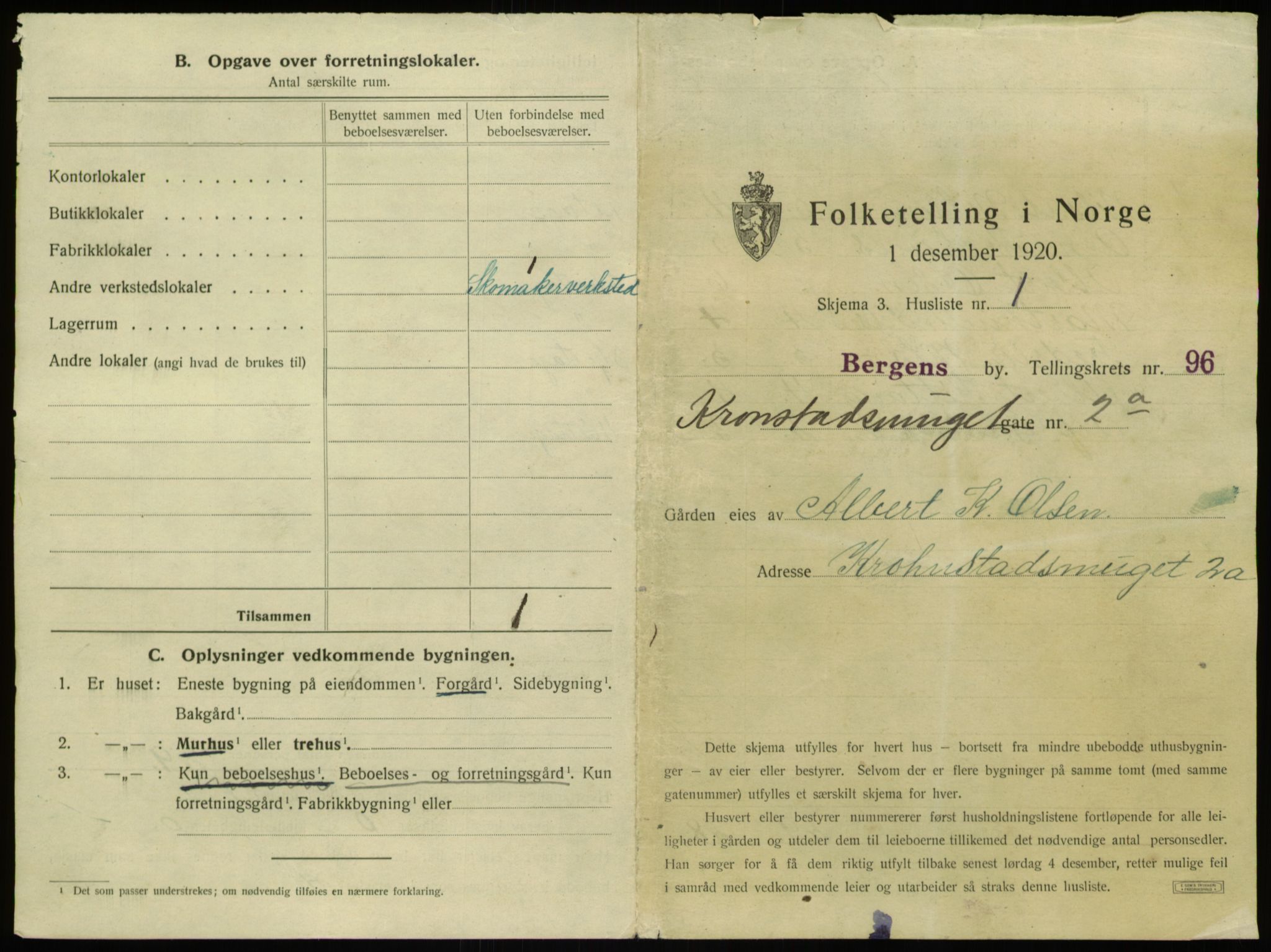 SAB, 1920 census for Bergen, 1920, p. 9029