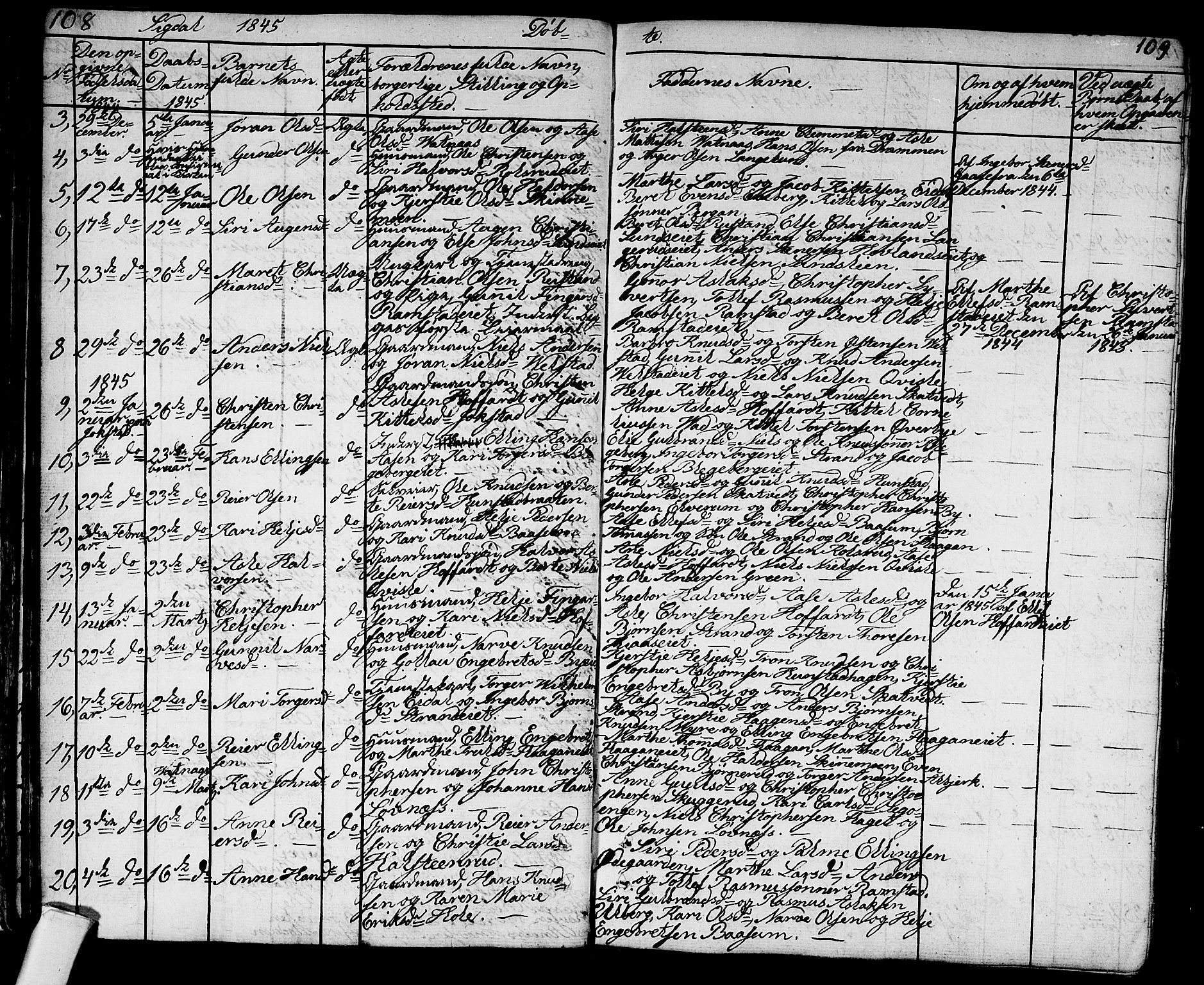 Sigdal kirkebøker, AV/SAKO-A-245/G/Ga/L0002: Parish register (copy) no. I 2, 1835-1856, p. 108-109