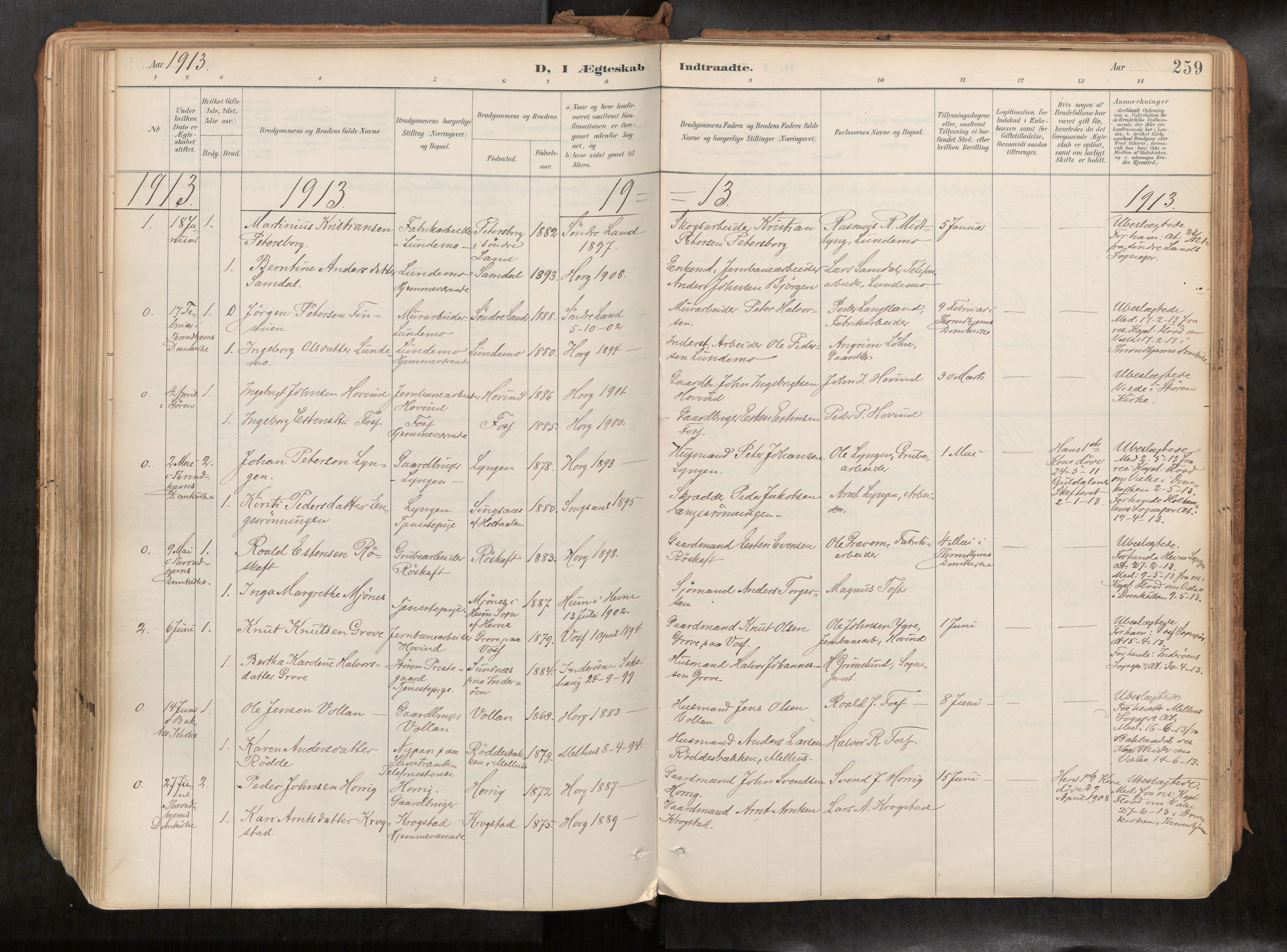 Ministerialprotokoller, klokkerbøker og fødselsregistre - Sør-Trøndelag, AV/SAT-A-1456/692/L1105b: Parish register (official) no. 692A06, 1891-1934, p. 259