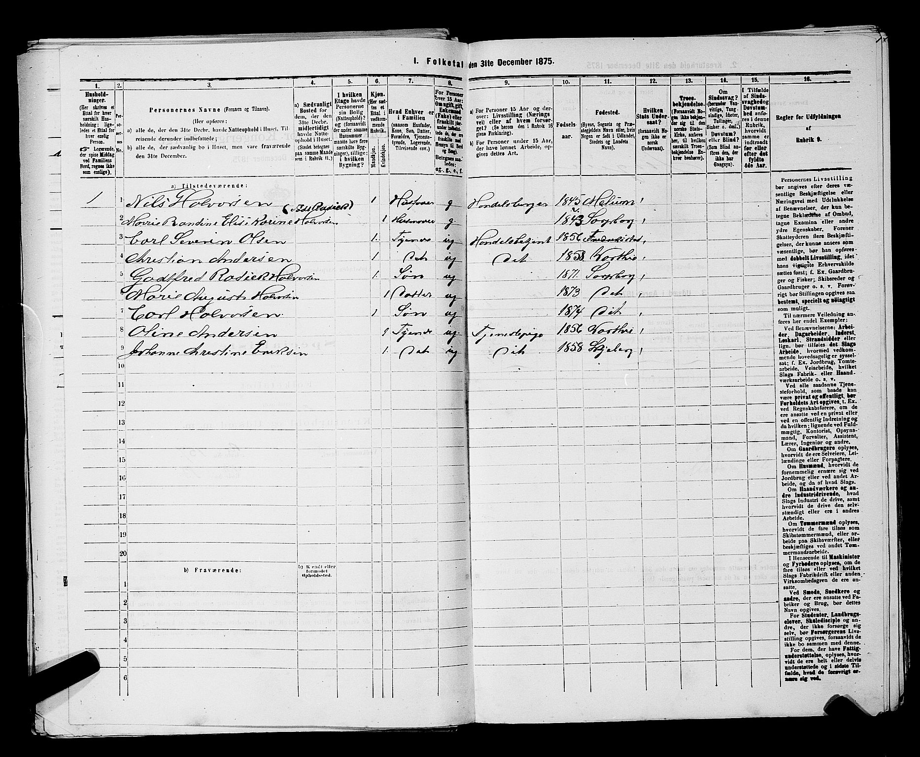 RA, 1875 census for 0102P Sarpsborg, 1875, p. 381