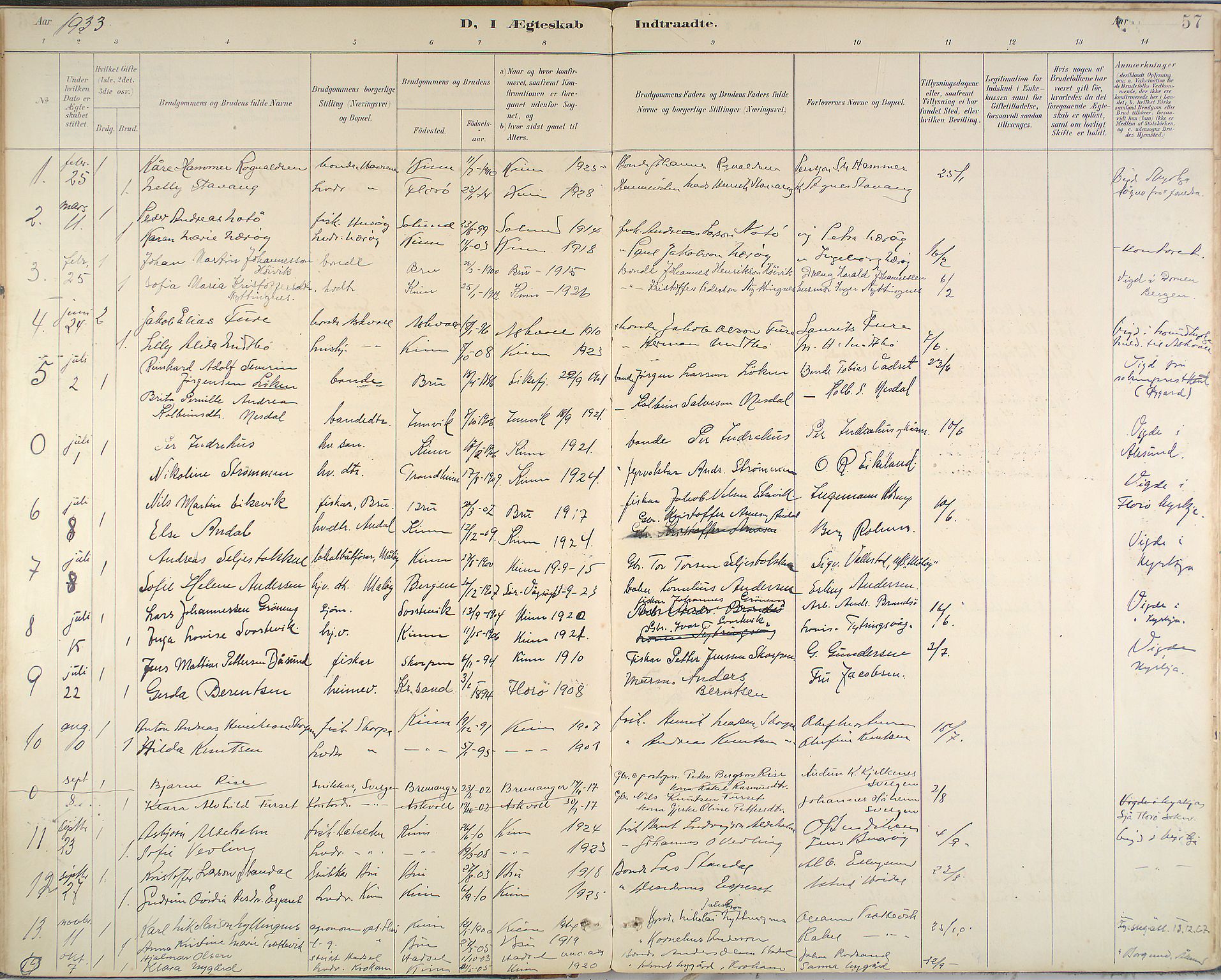 Kinn sokneprestembete, SAB/A-80801/H/Haa/Haab/L0011: Parish register (official) no. B 11, 1886-1936, p. 57