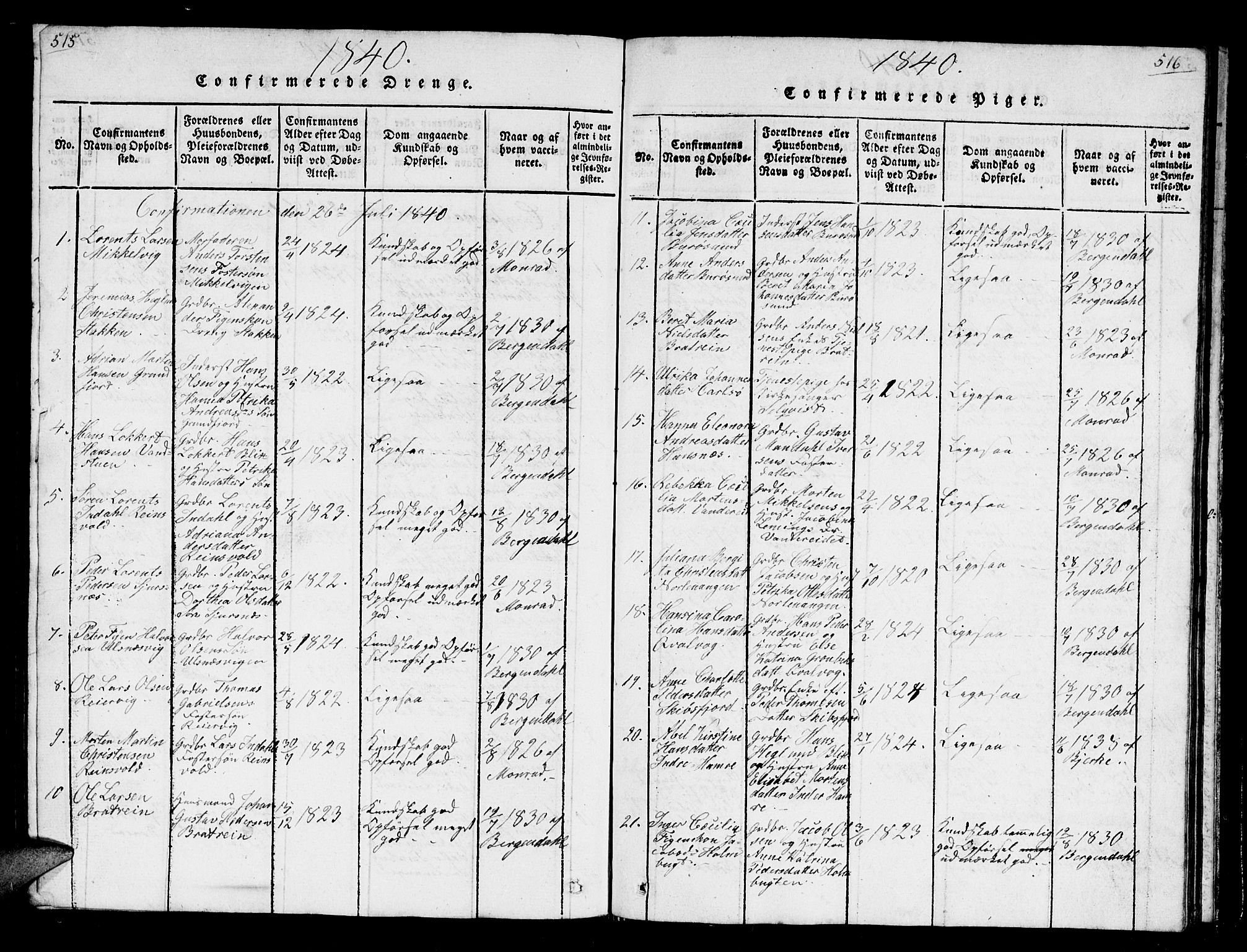 Karlsøy sokneprestembete, AV/SATØ-S-1299/H/Ha/Hab/L0001klokker: Parish register (copy) no. 1, 1821-1840, p. 515-516