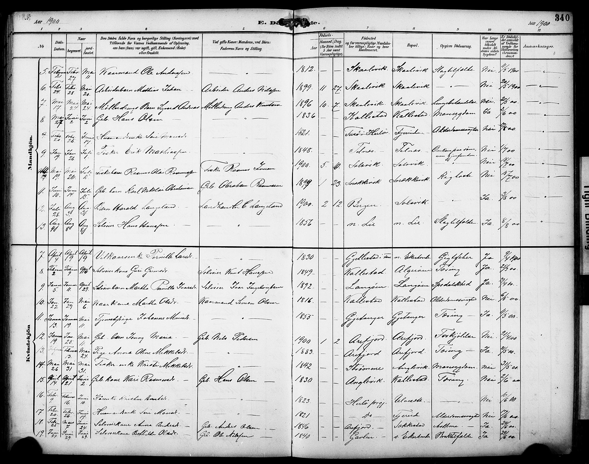 Fjell sokneprestembete, AV/SAB-A-75301/H/Hab: Parish register (copy) no. A 5, 1899-1918, p. 340