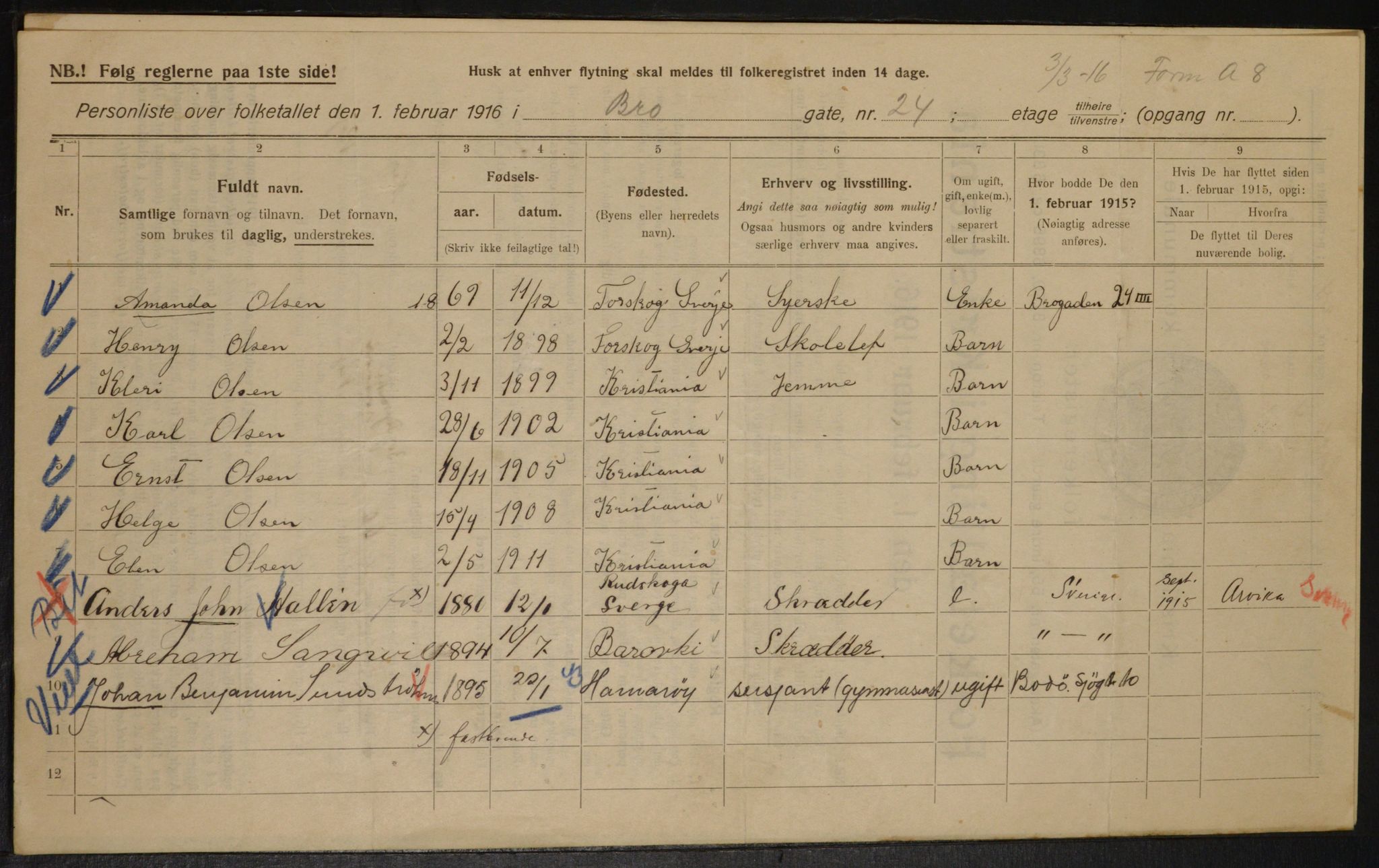 OBA, Municipal Census 1916 for Kristiania, 1916, p. 10109