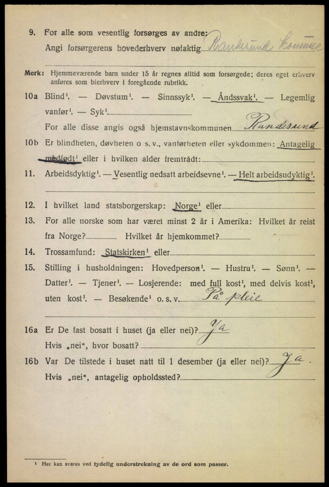 SAK, 1920 census for Randesund, 1920, p. 1779