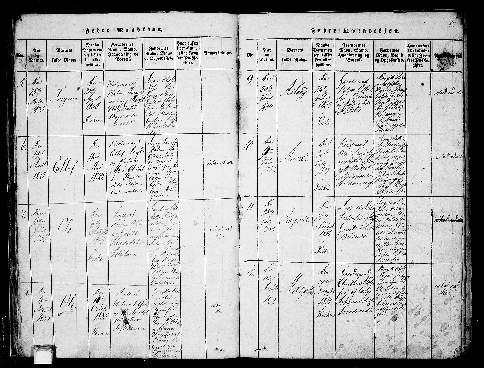Gransherad kirkebøker, SAKO/A-267/F/Fa/L0001: Parish register (official) no. I 1, 1815-1843, p. 52