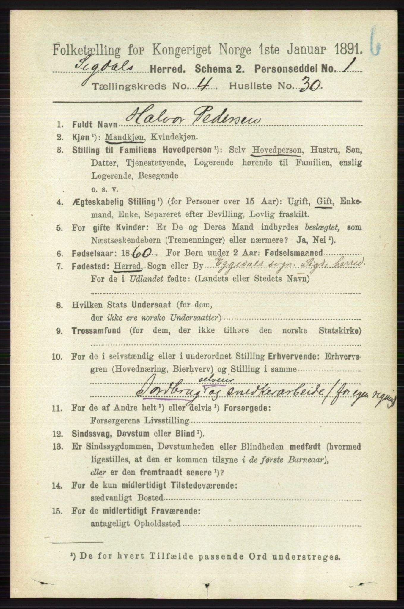 RA, 1891 census for 0621 Sigdal, 1891, p. 4861