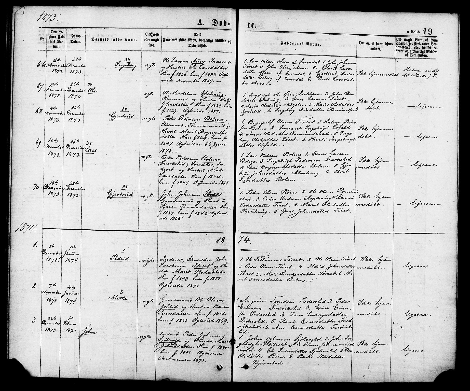 Ministerialprotokoller, klokkerbøker og fødselsregistre - Møre og Romsdal, AV/SAT-A-1454/598/L1068: Parish register (official) no. 598A02, 1872-1881, p. 19