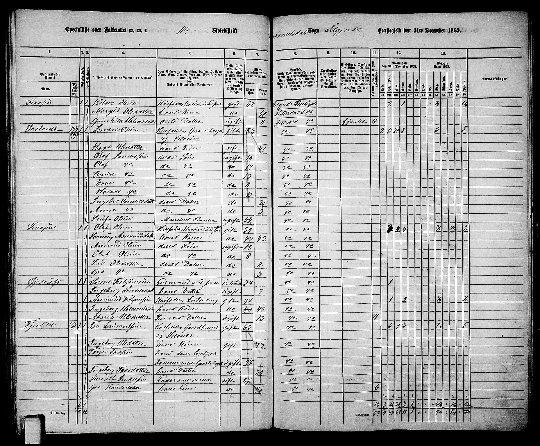 RA, 1865 census for Seljord, 1865, p. 147