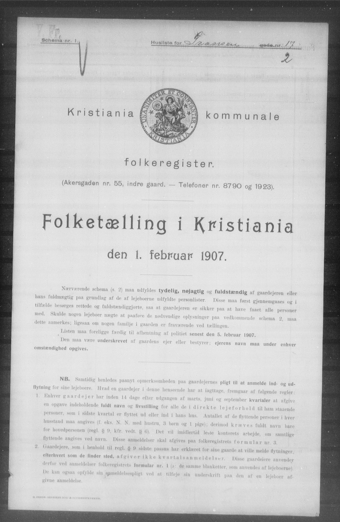 OBA, Municipal Census 1907 for Kristiania, 1907, p. 15172