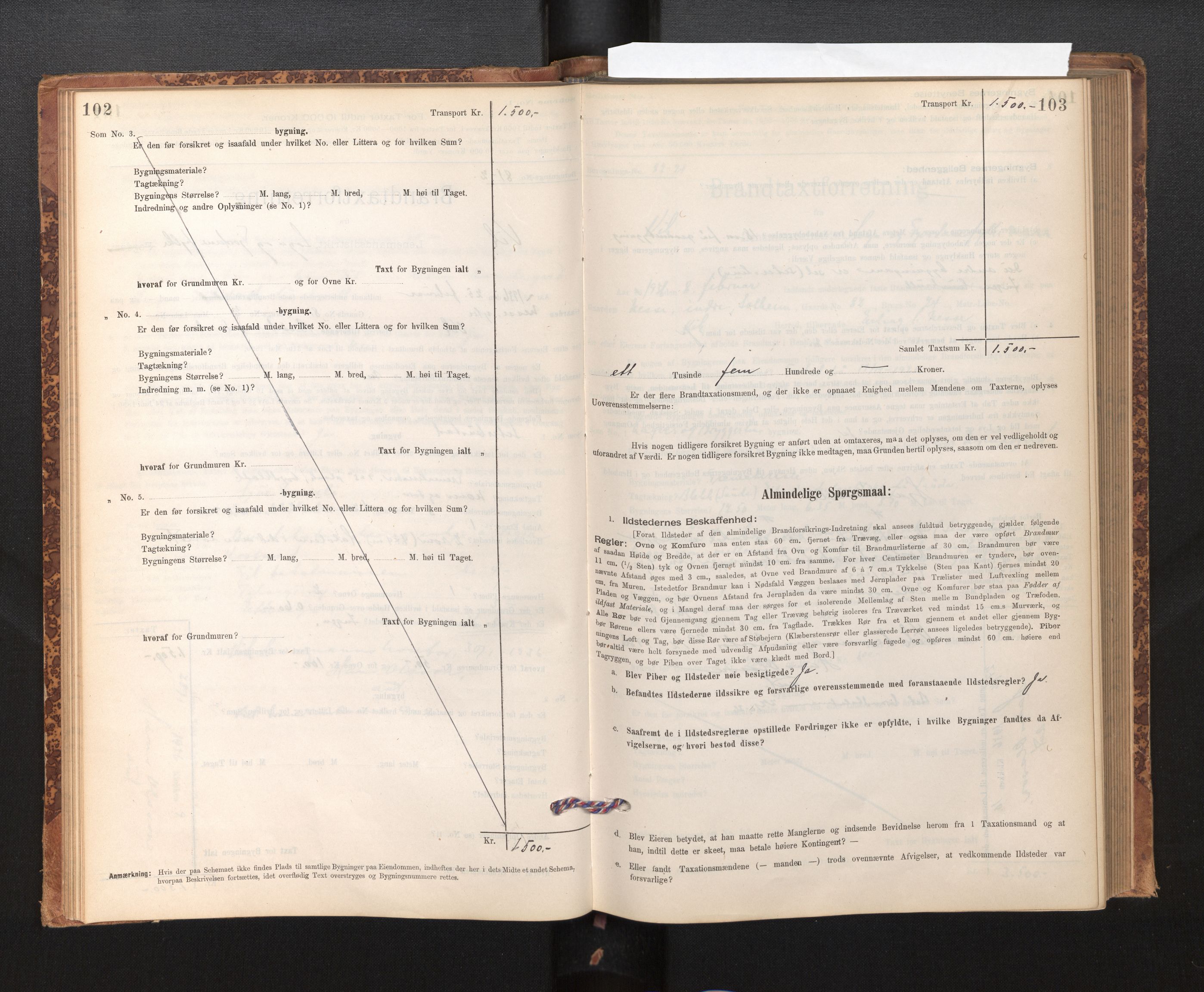 Lensmannen i Vik, SAB/A-30301/0012/L0006: Branntakstprotokoll, skjematakst, 1896-1949, p. 102-103