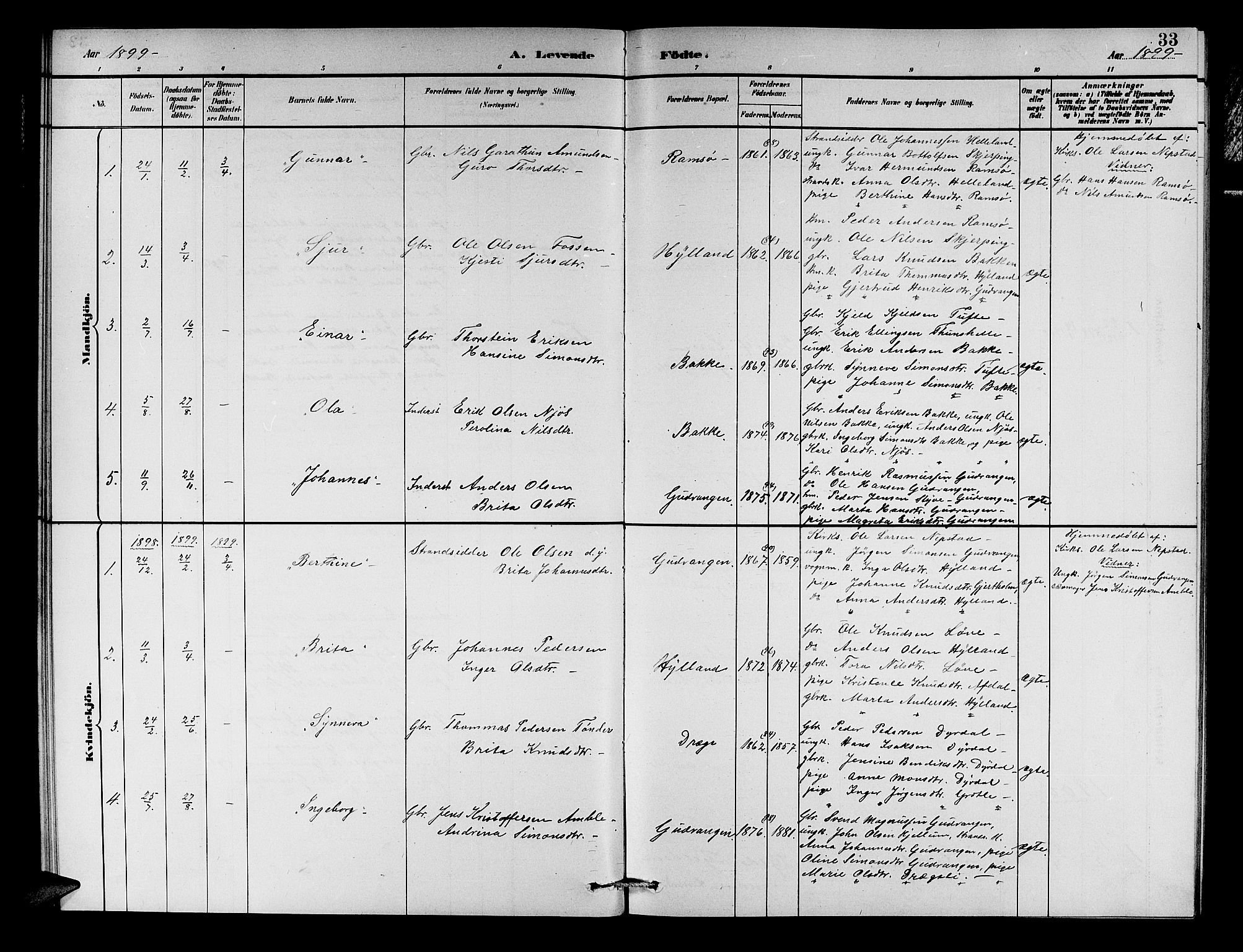 Aurland sokneprestembete, AV/SAB-A-99937/H/Hb/Hbc/L0002: Parish register (copy) no. C 2, 1883-1900, p. 33