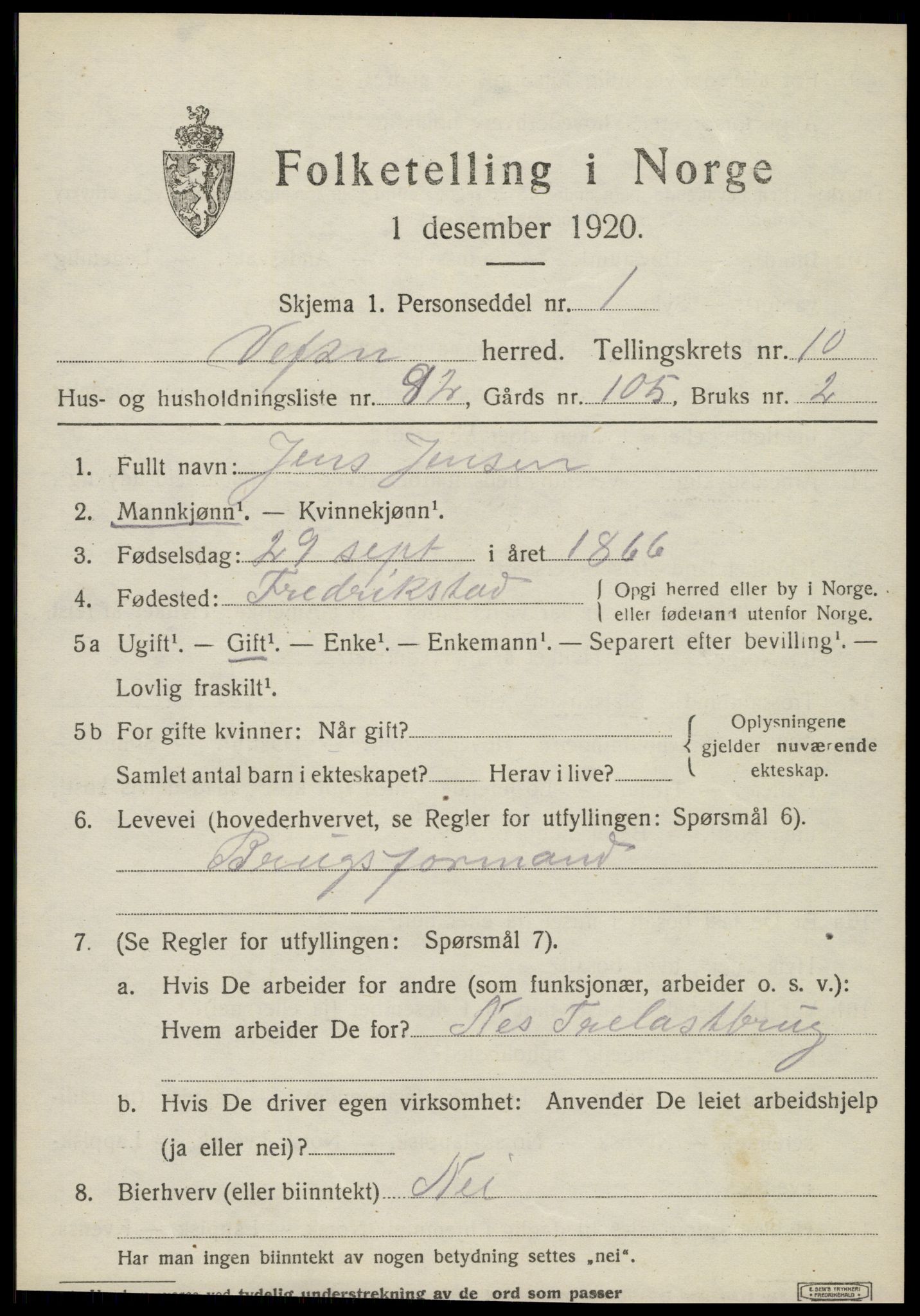 SAT, 1920 census for Vefsn, 1920, p. 7901