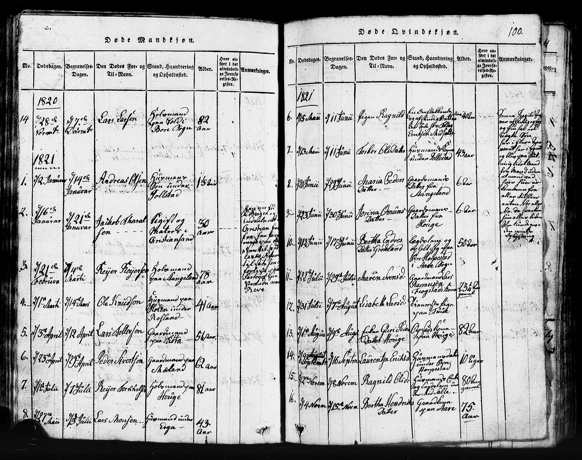 Klepp sokneprestkontor, SAST/A-101803/001/3/30BB/L0001: Parish register (copy) no.  B 1, 1816-1859, p. 100