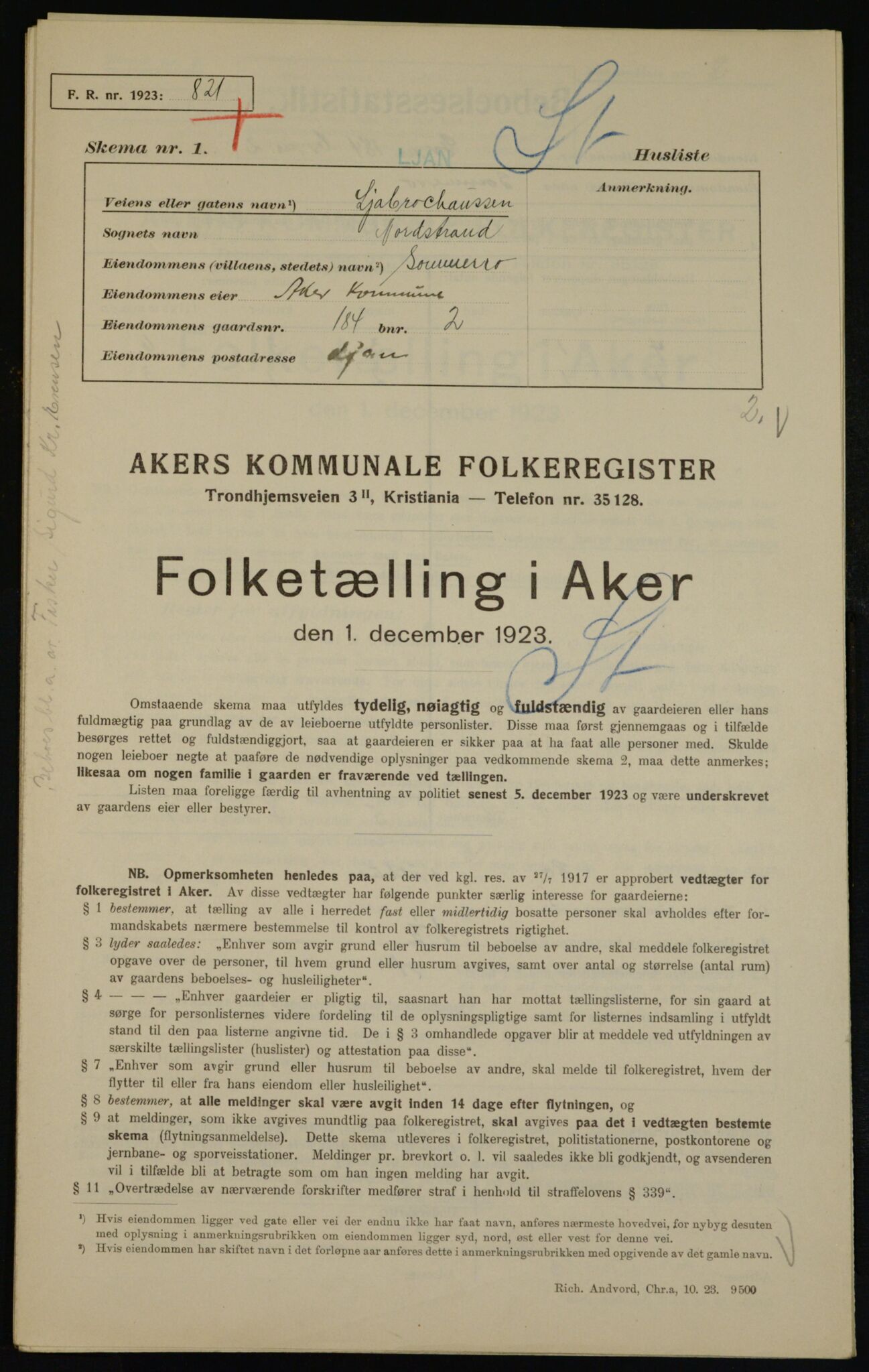 , Municipal Census 1923 for Aker, 1923, p. 41670