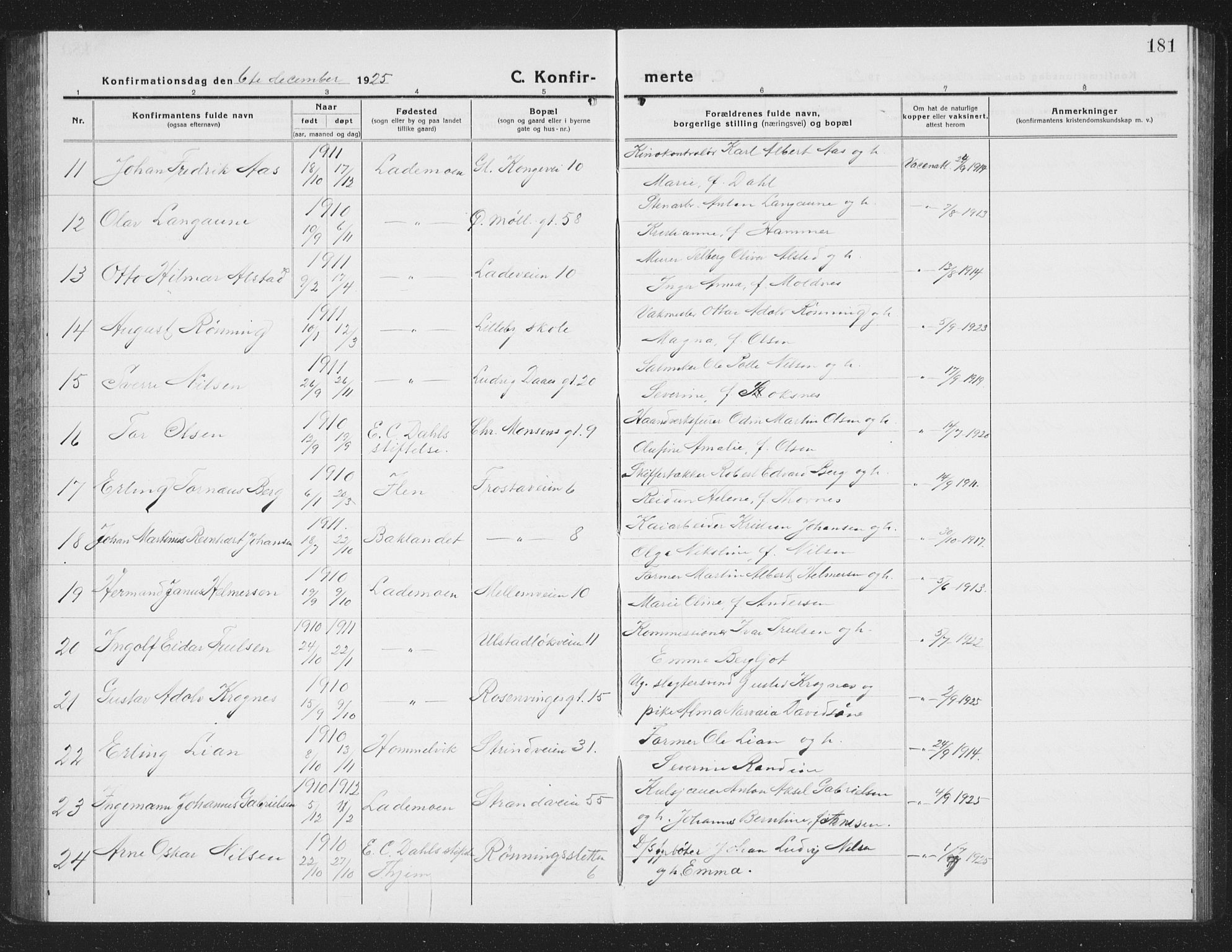 Ministerialprotokoller, klokkerbøker og fødselsregistre - Sør-Trøndelag, SAT/A-1456/605/L0258: Parish register (copy) no. 605C05, 1918-1930, p. 181