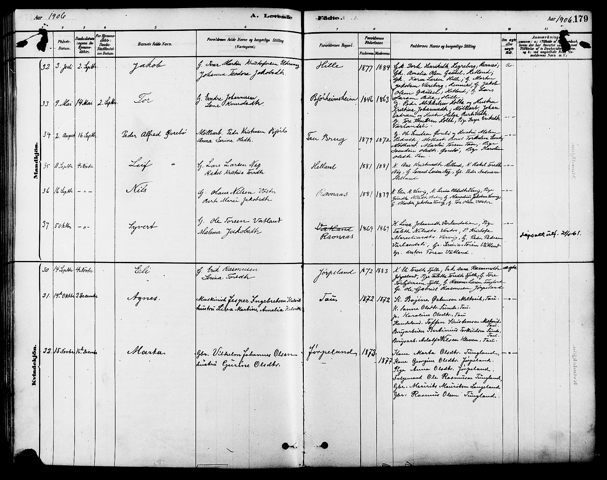 Strand sokneprestkontor, AV/SAST-A-101828/H/Ha/Haa/L0009: Parish register (official) no. A 9, 1877-1908, p. 179