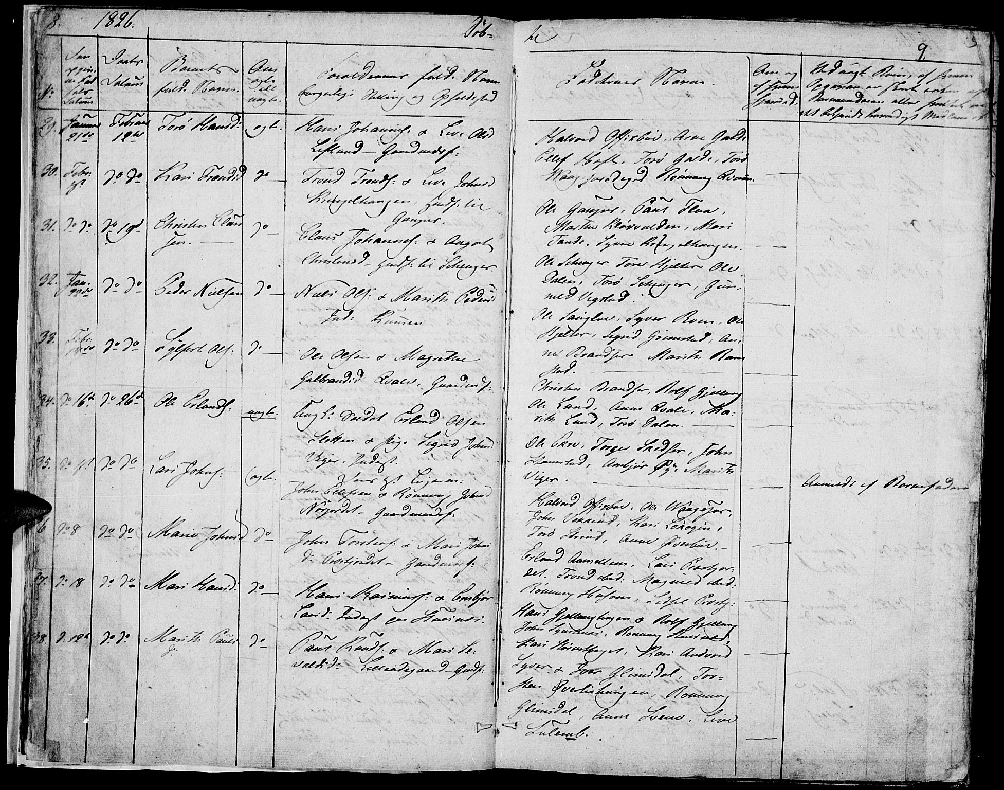 Lom prestekontor, SAH/PREST-070/K/L0005: Parish register (official) no. 5, 1825-1837, p. 8-9