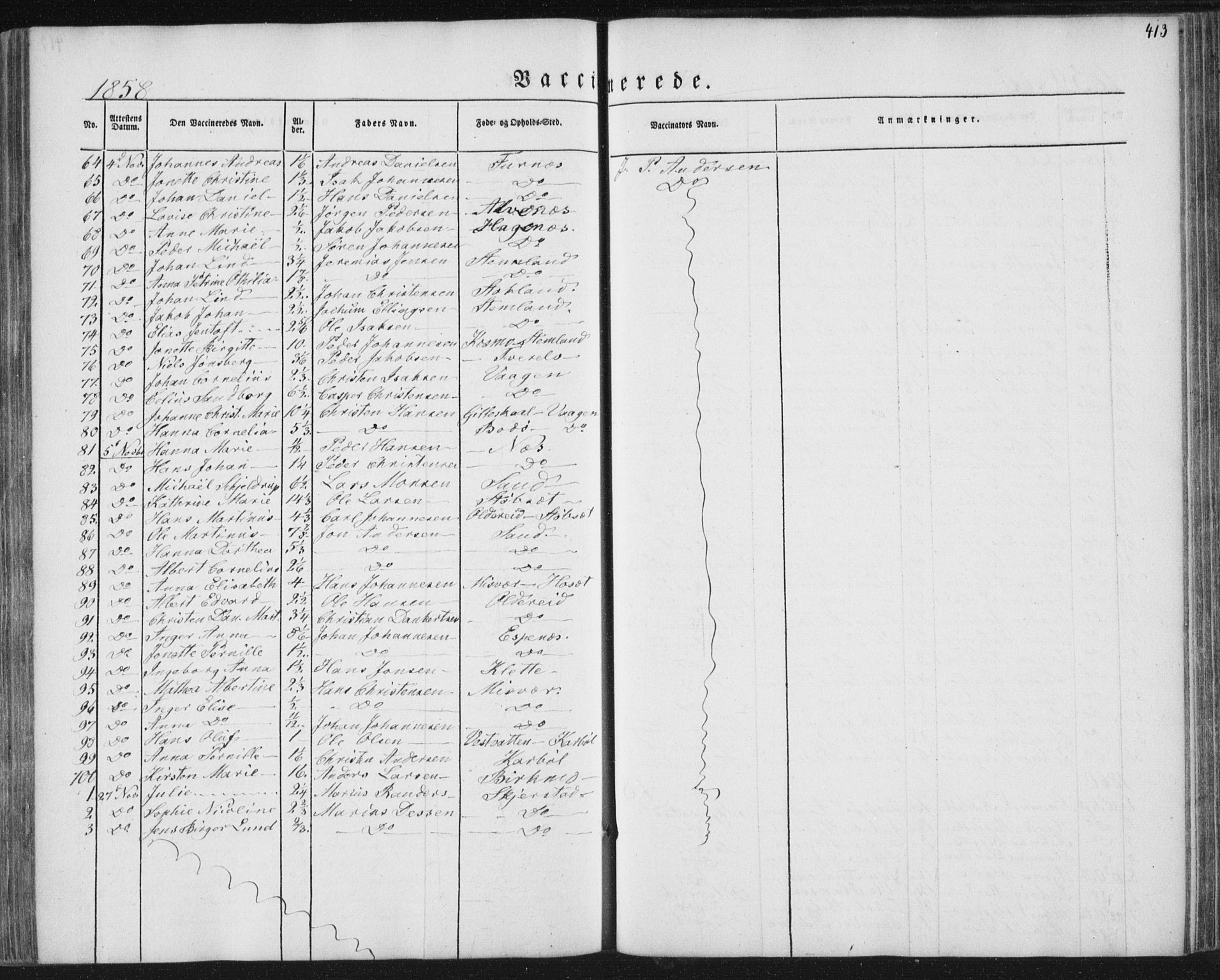 Ministerialprotokoller, klokkerbøker og fødselsregistre - Nordland, SAT/A-1459/852/L0738: Parish register (official) no. 852A08, 1849-1865, p. 413