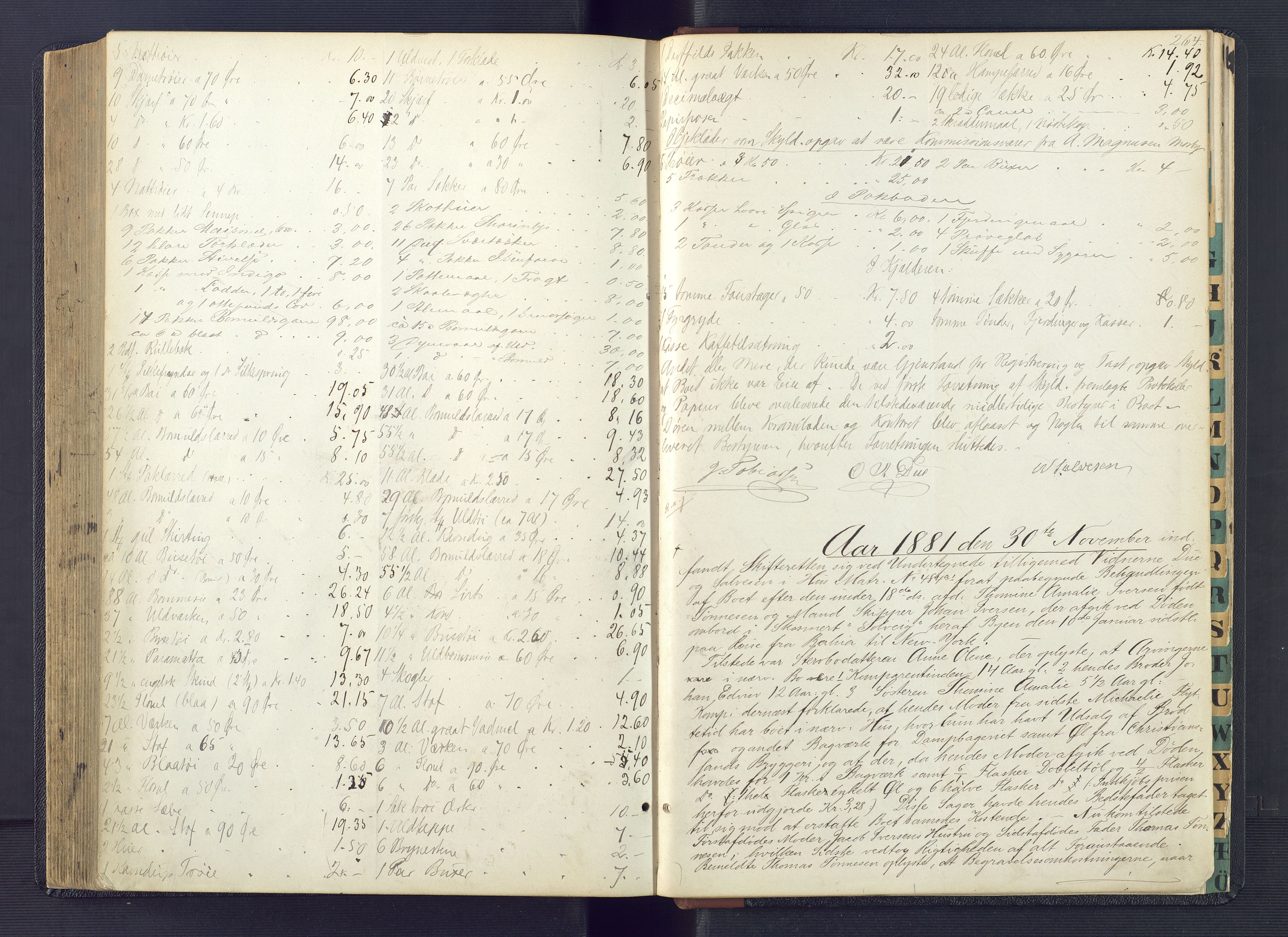 Kristiansand byrett, AV/SAK-1223-0001/H/Hc/L0031: Skifteregistreringsprotokoll nr. 3, med register, 1876-1881, p. 264