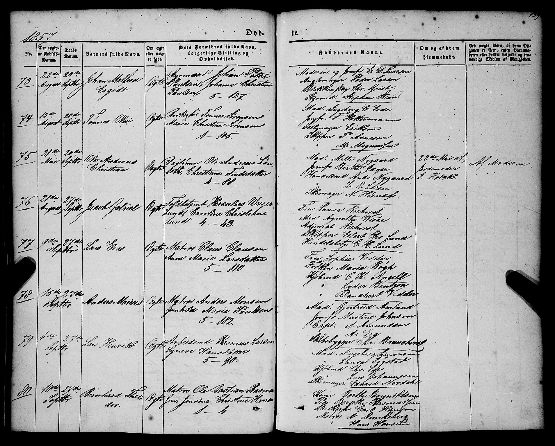 Nykirken Sokneprestembete, AV/SAB-A-77101/H/Haa/L0014: Parish register (official) no. B 1, 1844-1858, p. 139