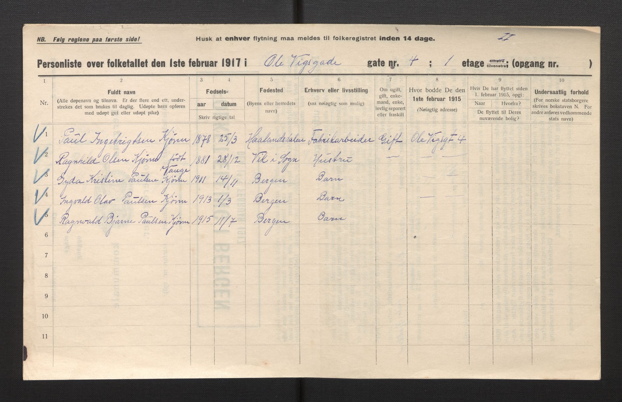 SAB, Municipal Census 1917 for Bergen, 1917, p. 29421