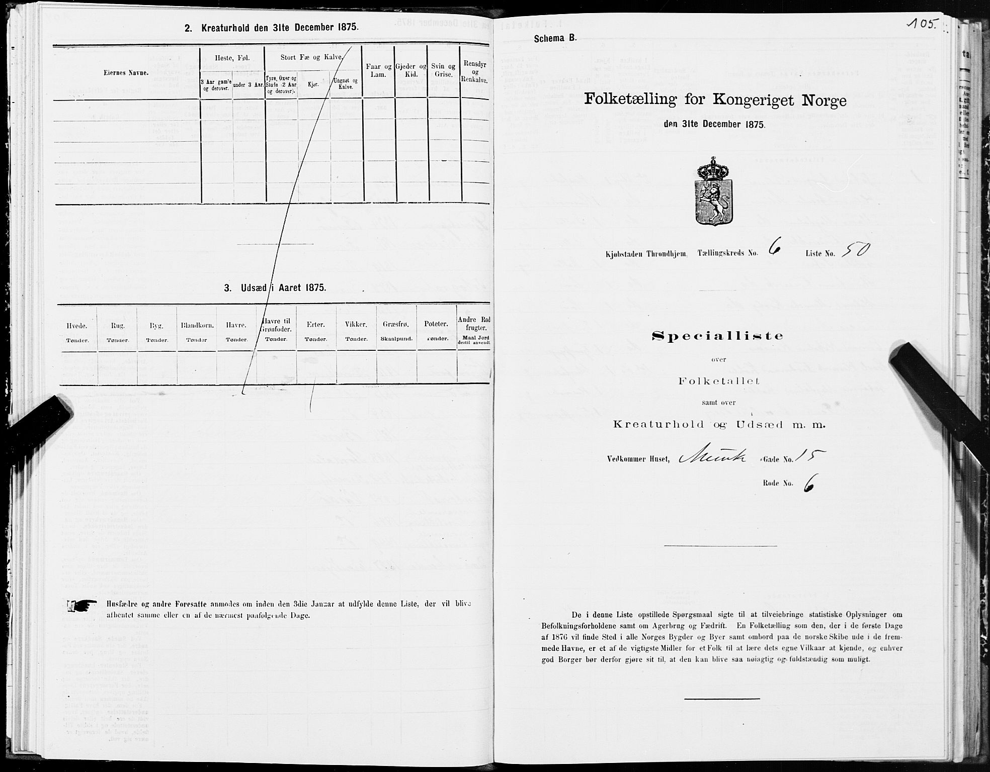 SAT, 1875 census for 1601 Trondheim, 1875, p. 4105