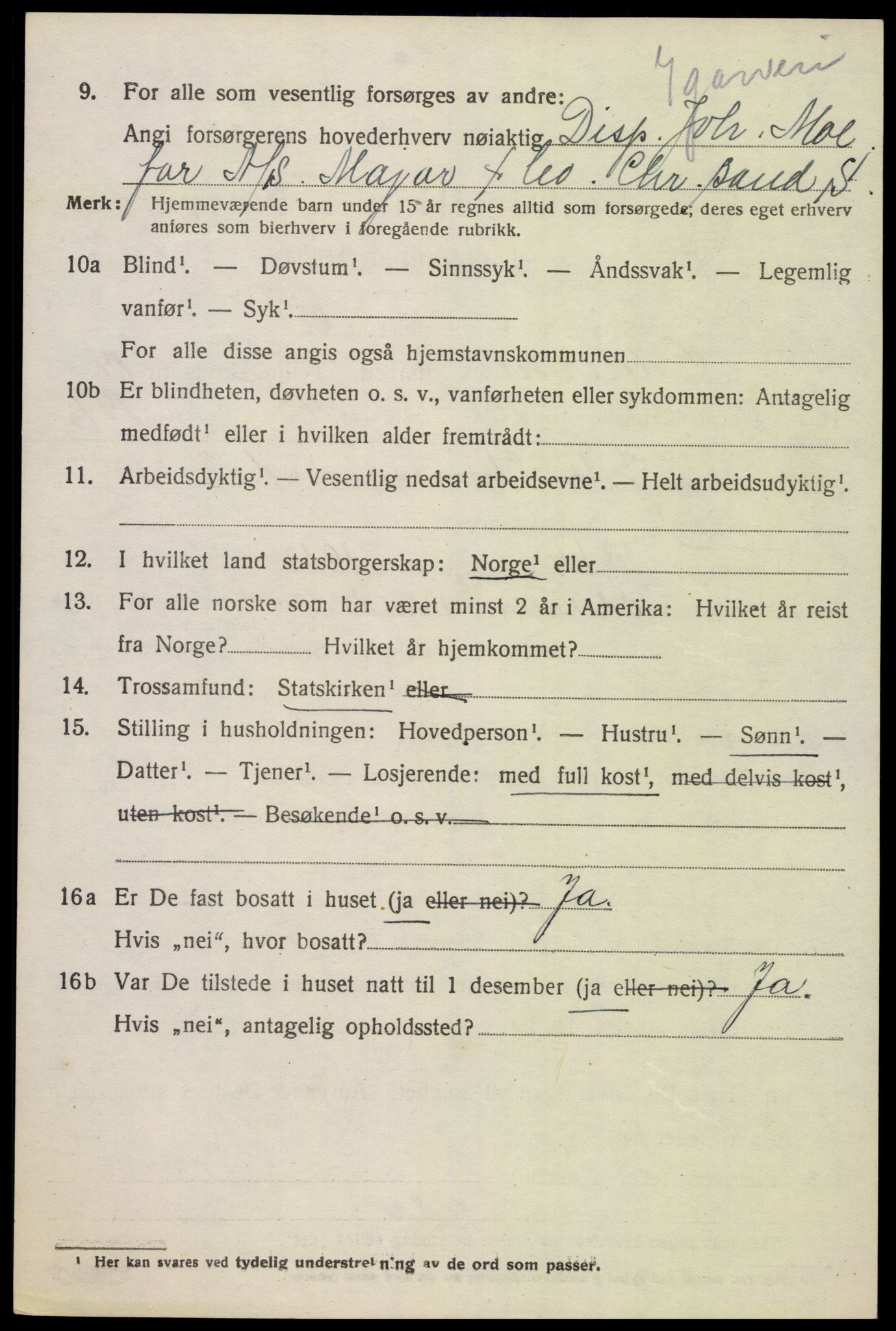 SAK, 1920 census for Oddernes, 1920, p. 9854