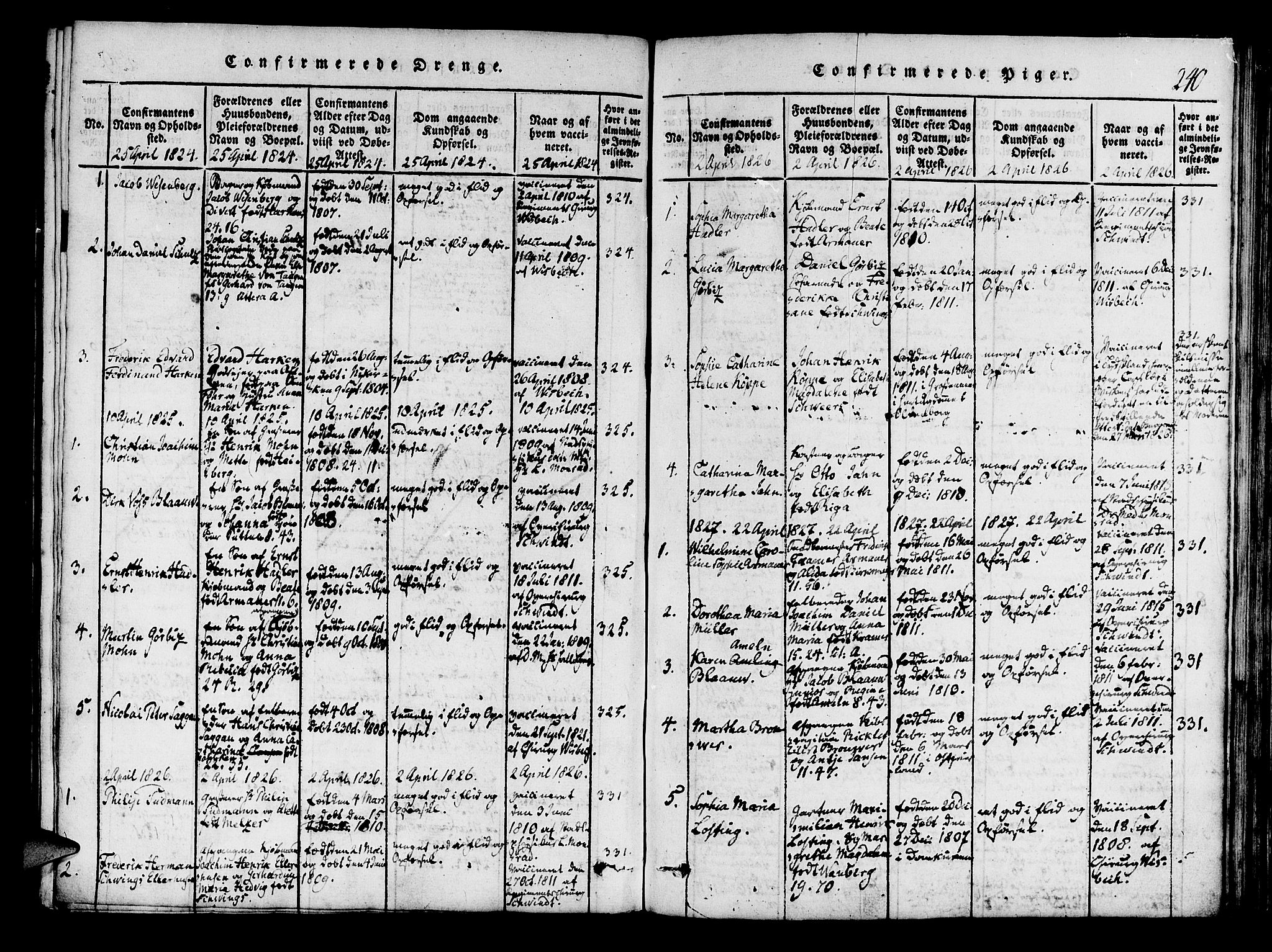 Mariakirken Sokneprestembete, SAB/A-76901/H/Haa/L0005: Parish register (official) no. A 5, 1815-1845, p. 240