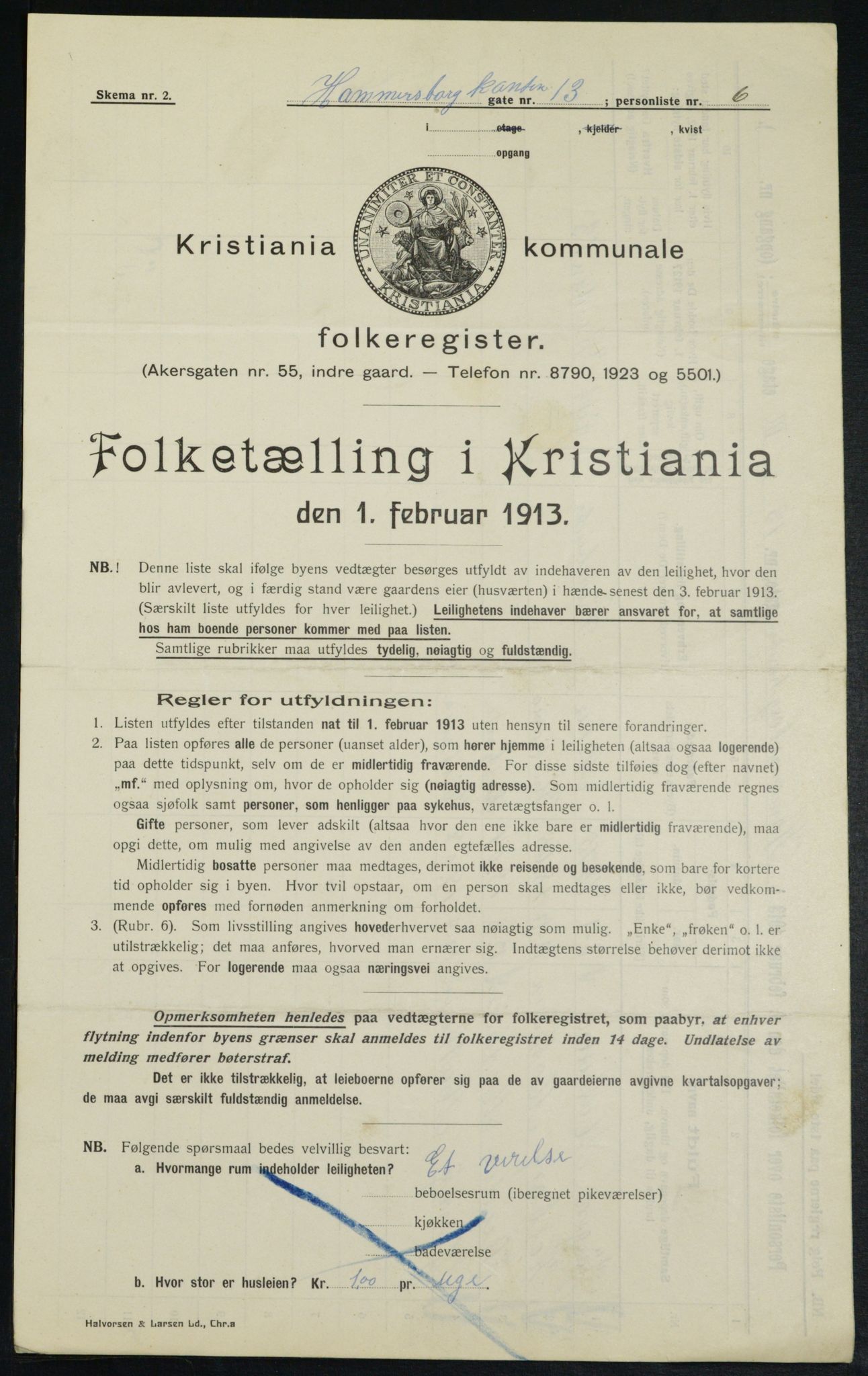 OBA, Municipal Census 1913 for Kristiania, 1913, p. 48004