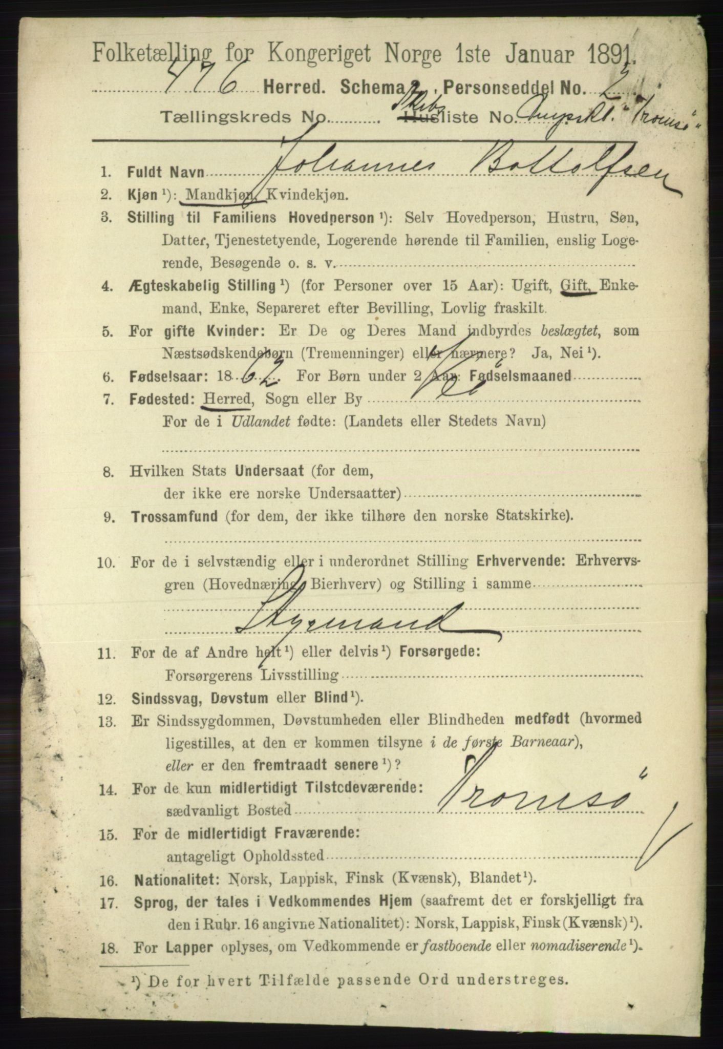 RA, 1891 census for 1938 Lyngen, 1891, p. 6249