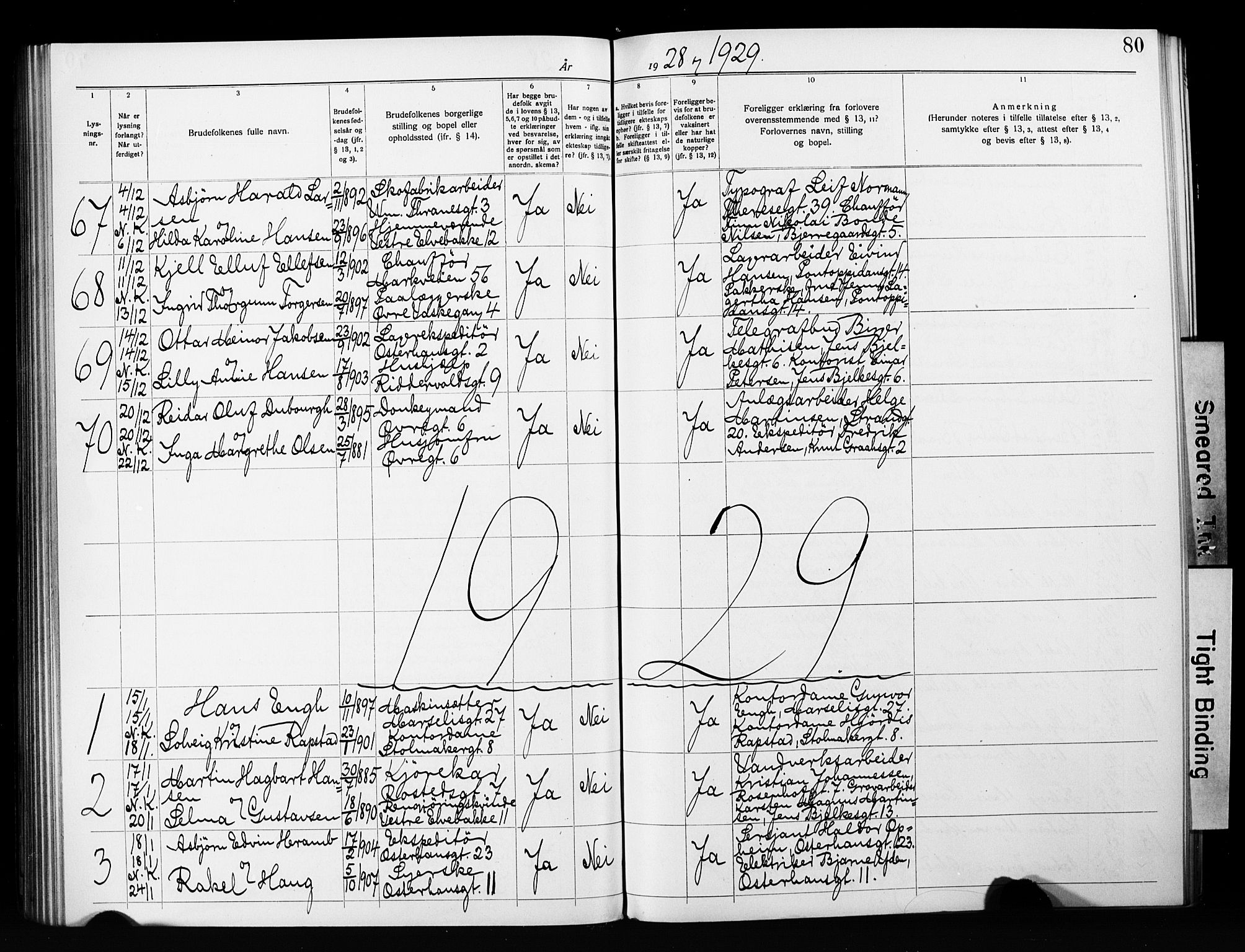 Jakob prestekontor Kirkebøker, SAO/A-10850/H/Ha/L0003: Banns register no. 3, 1919-1931, p. 80