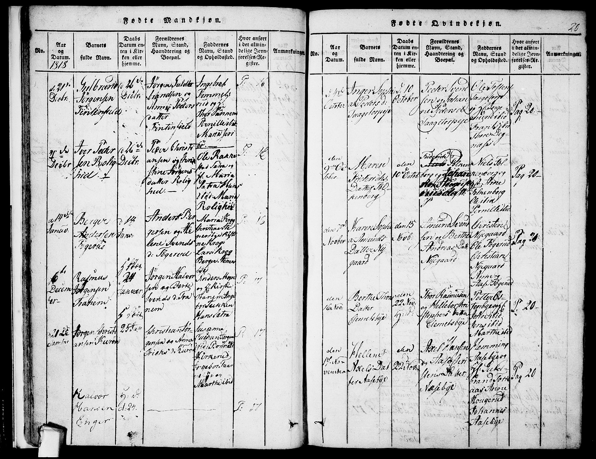 Rødenes prestekontor Kirkebøker, AV/SAO-A-2005/F/Fa/L0004: Parish register (official) no. I 4, 1814-1838, p. 20