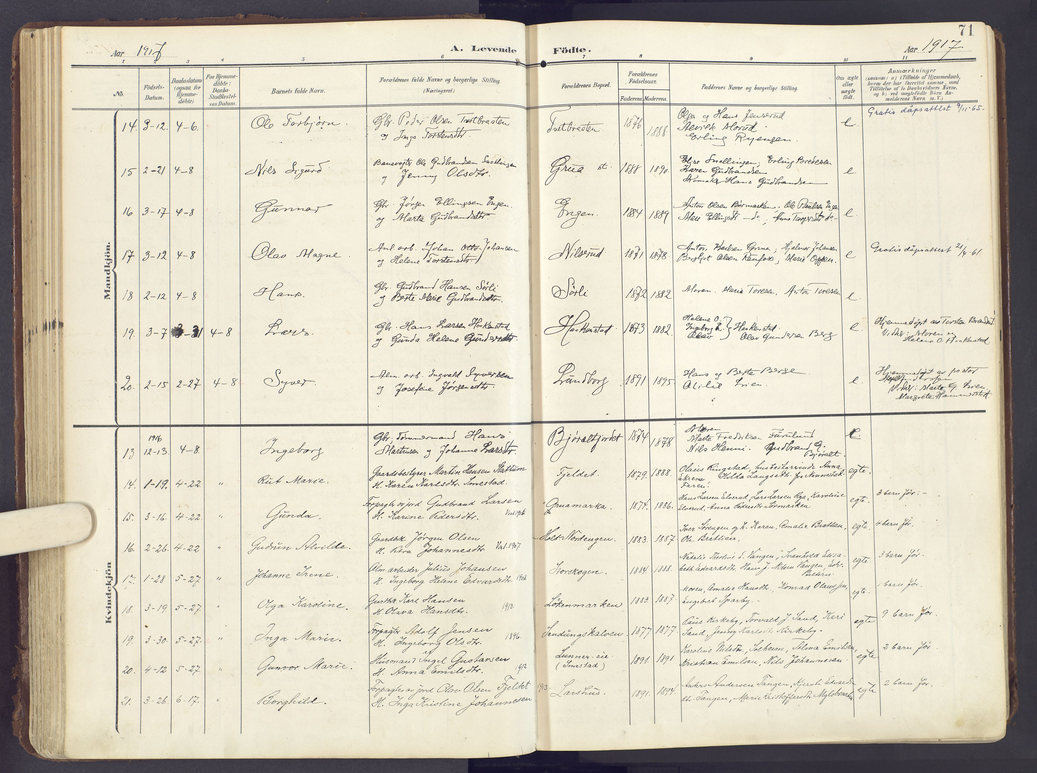 Lunner prestekontor, SAH/PREST-118/H/Ha/Haa/L0001: Parish register (official) no. 1, 1907-1922, p. 71