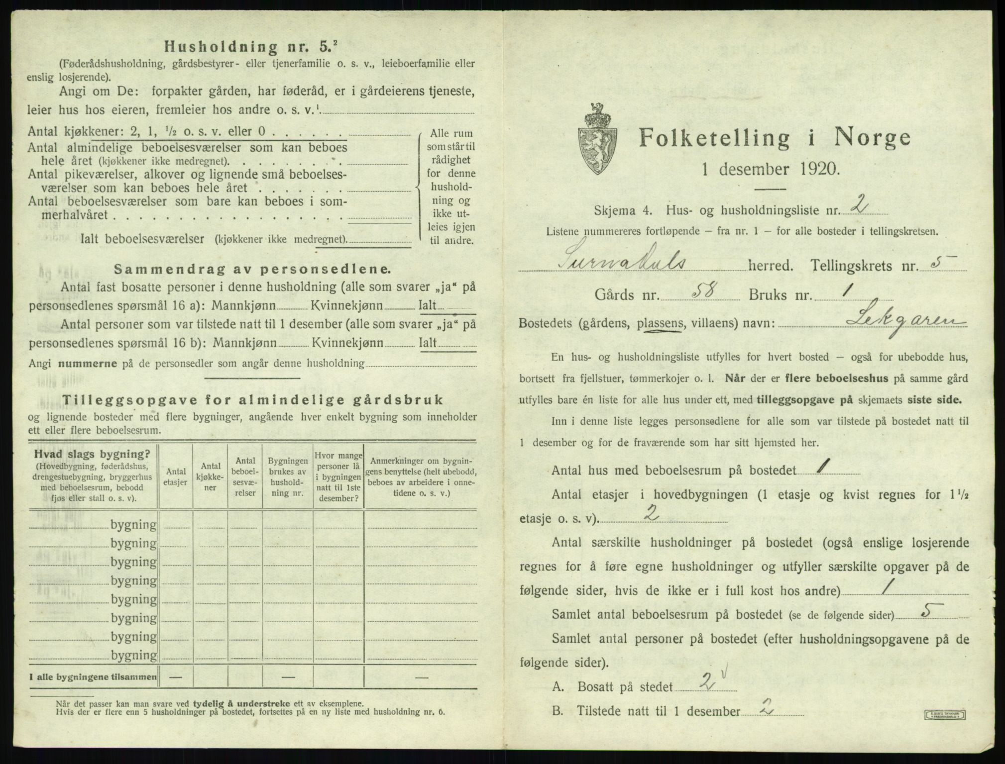 SAT, 1920 census for Surnadal, 1920, p. 505