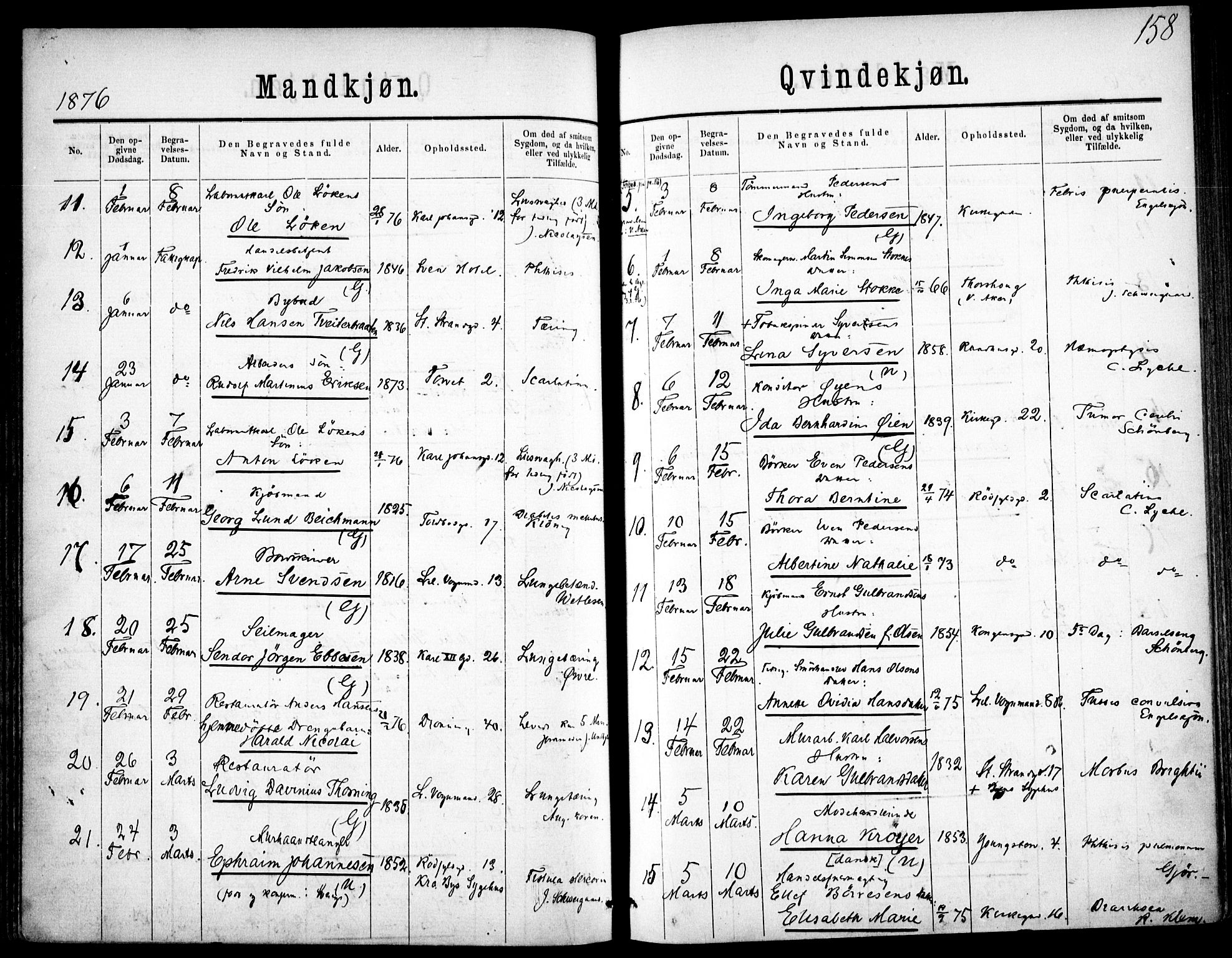 Oslo domkirke Kirkebøker, SAO/A-10752/F/Fa/L0026: Parish register (official) no. 26, 1867-1884, p. 158