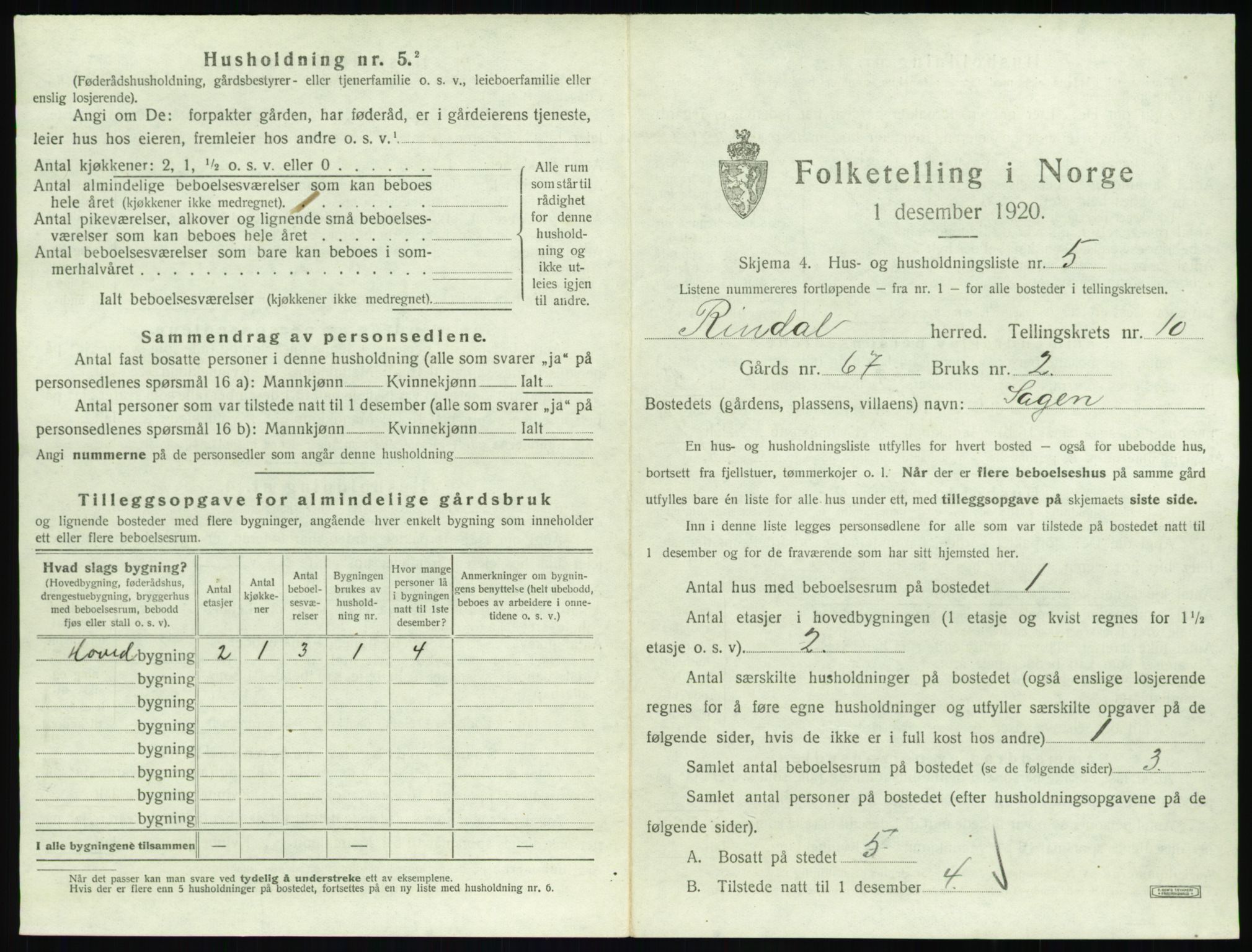 SAT, 1920 census for Rindal, 1920, p. 744