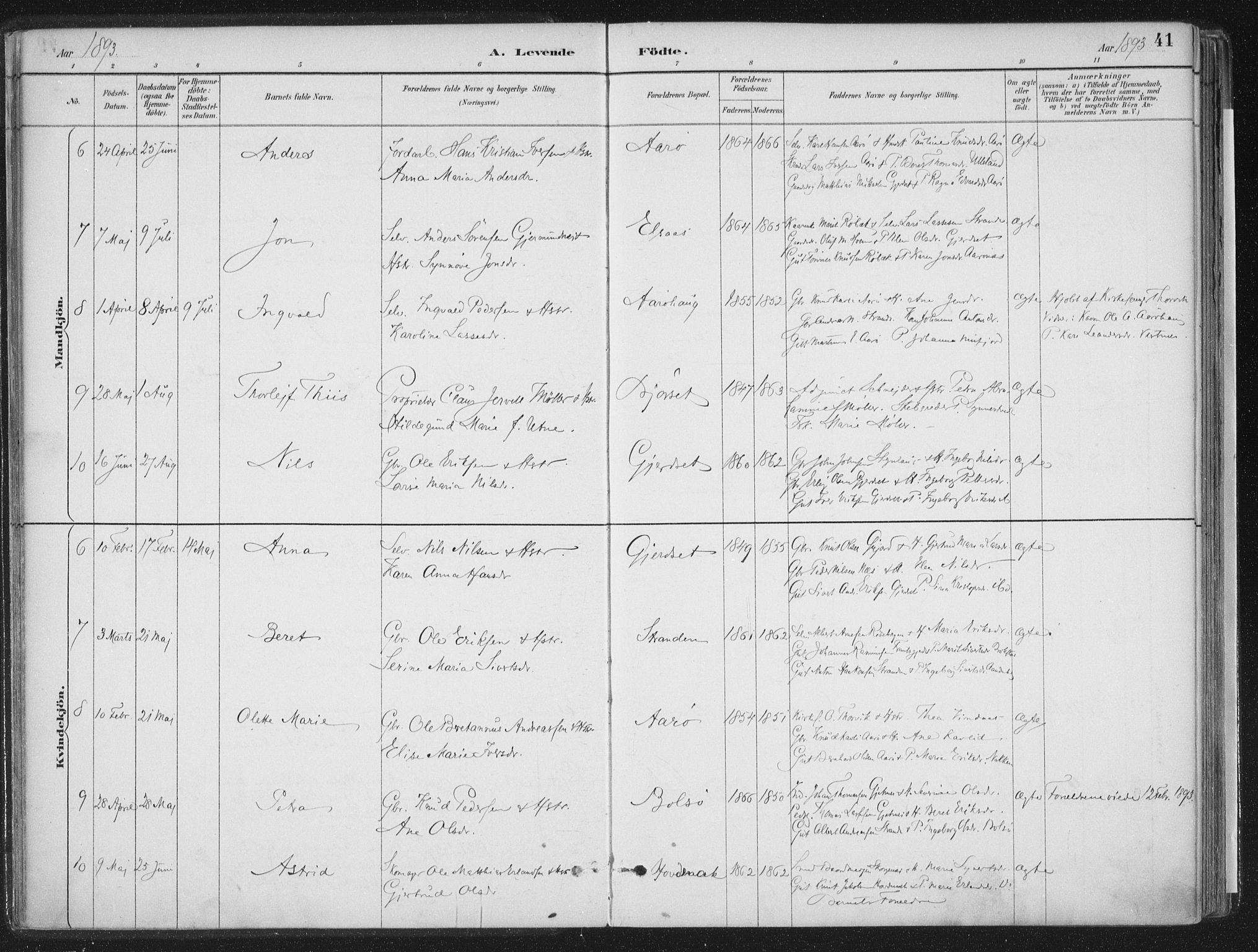 Ministerialprotokoller, klokkerbøker og fødselsregistre - Møre og Romsdal, AV/SAT-A-1454/555/L0658: Parish register (official) no. 555A09, 1887-1917, p. 41