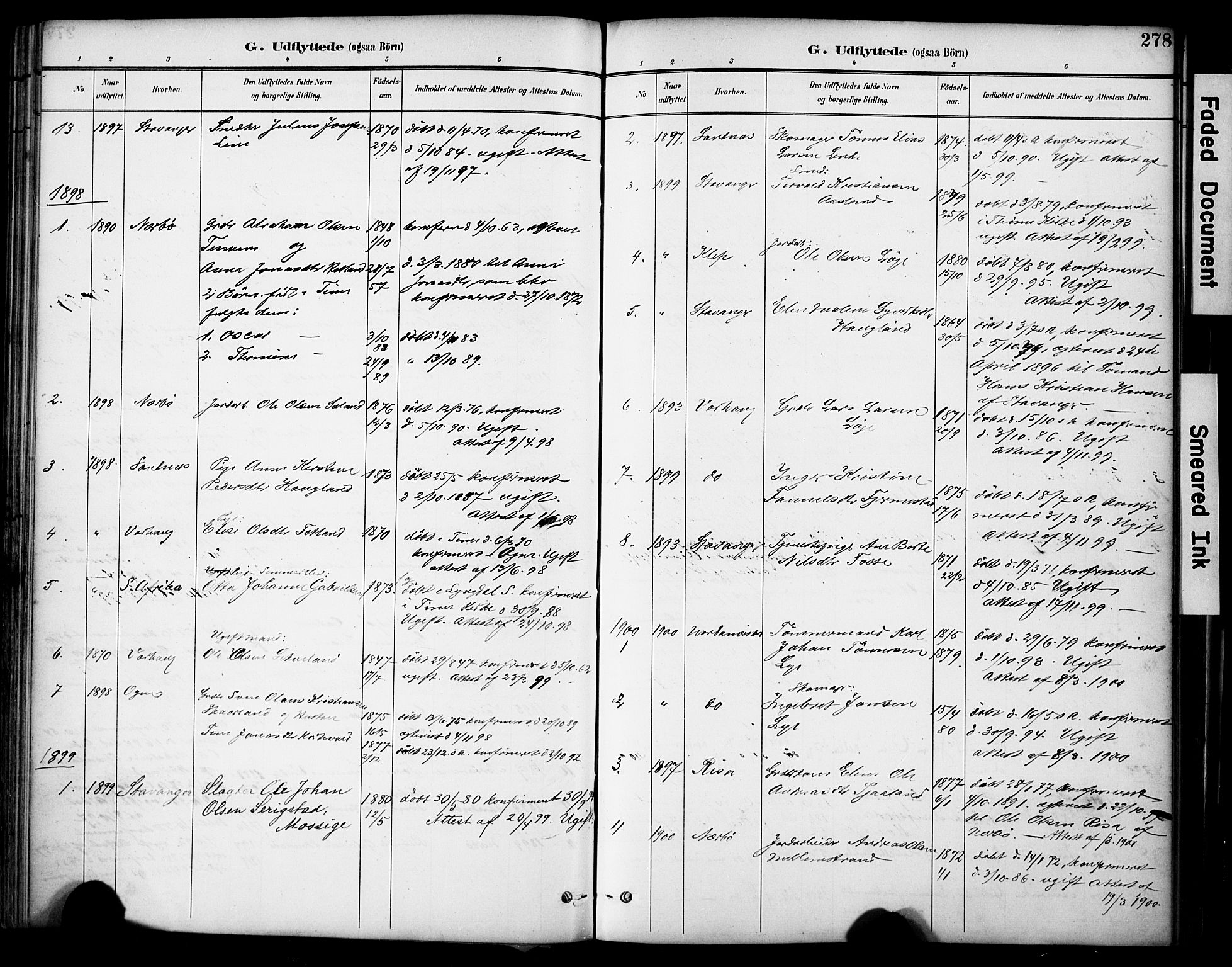 Lye sokneprestkontor, SAST/A-101794/001/30BA/L0011: Parish register (official) no. A 9, 1893-1903, p. 278