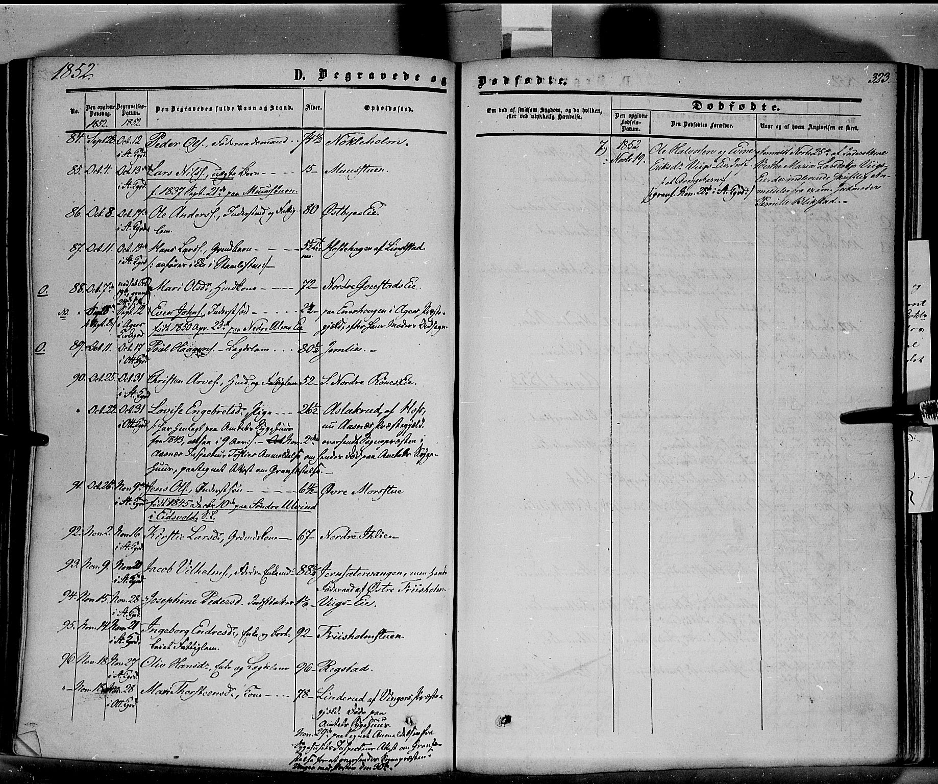 Stange prestekontor, SAH/PREST-002/K/L0012: Parish register (official) no. 12, 1852-1862, p. 323