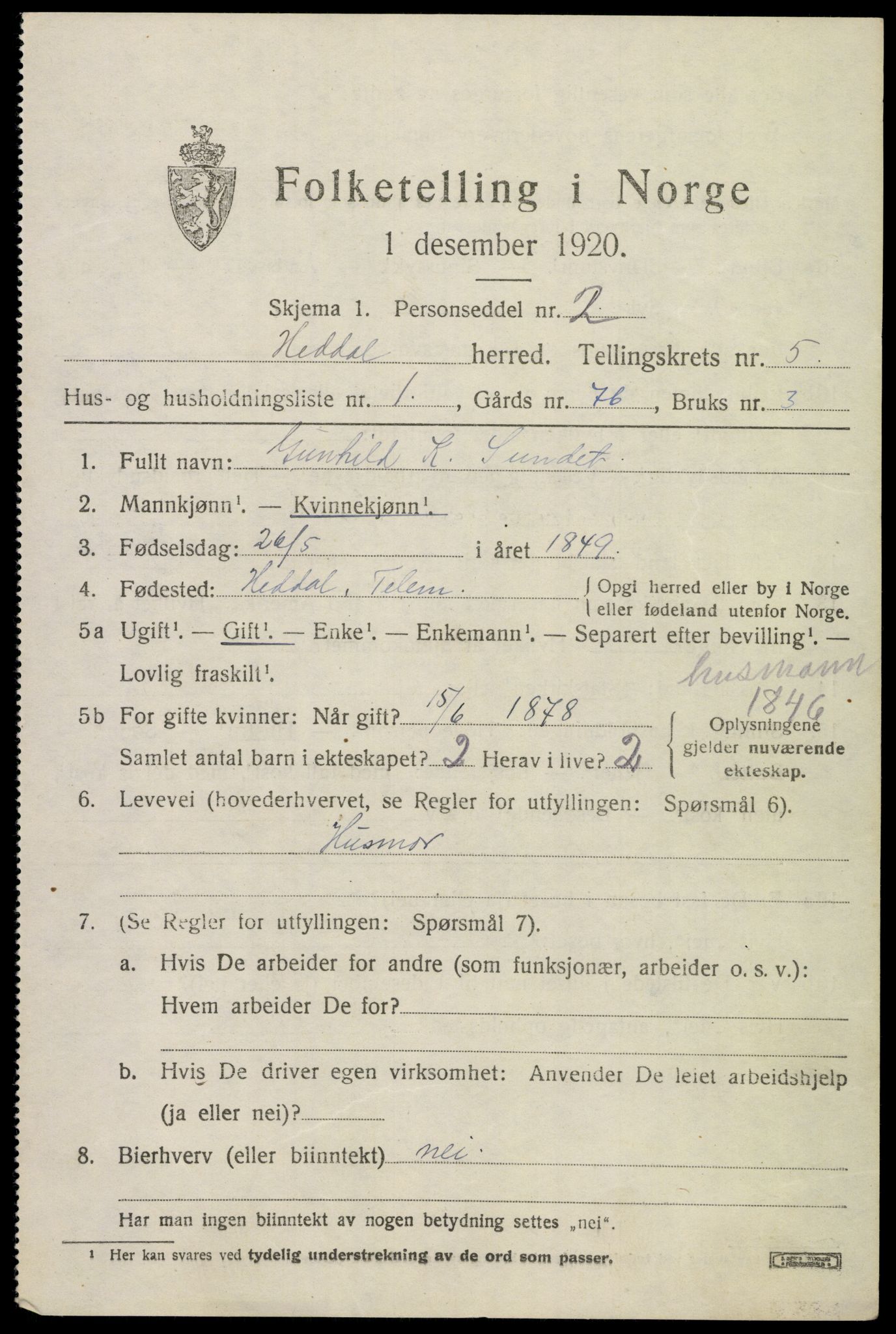 SAKO, 1920 census for Heddal, 1920, p. 4808